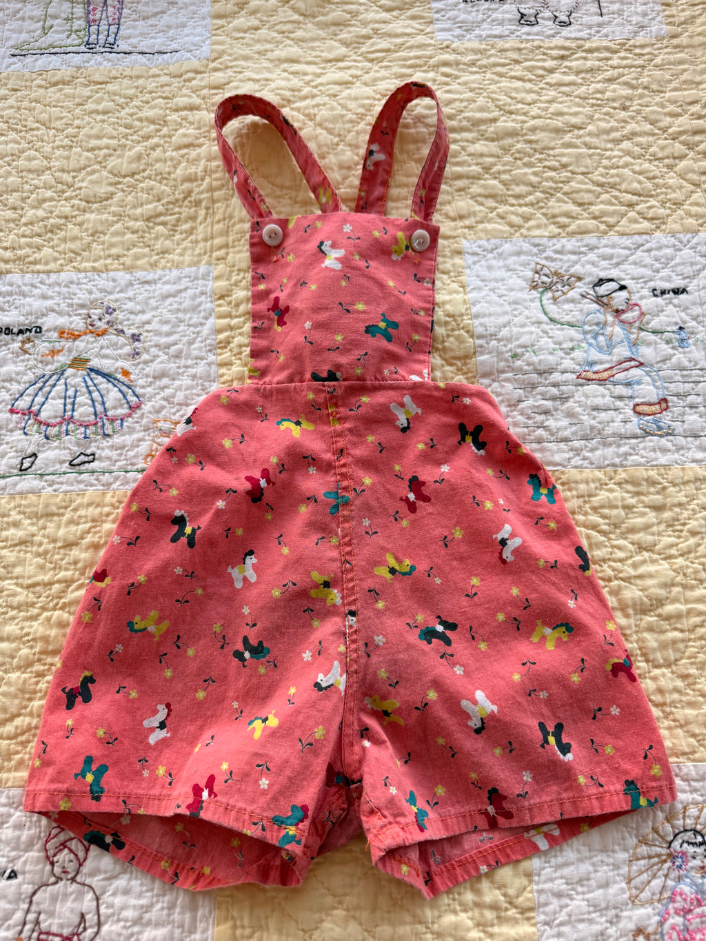 1950s pink pony overall shorts