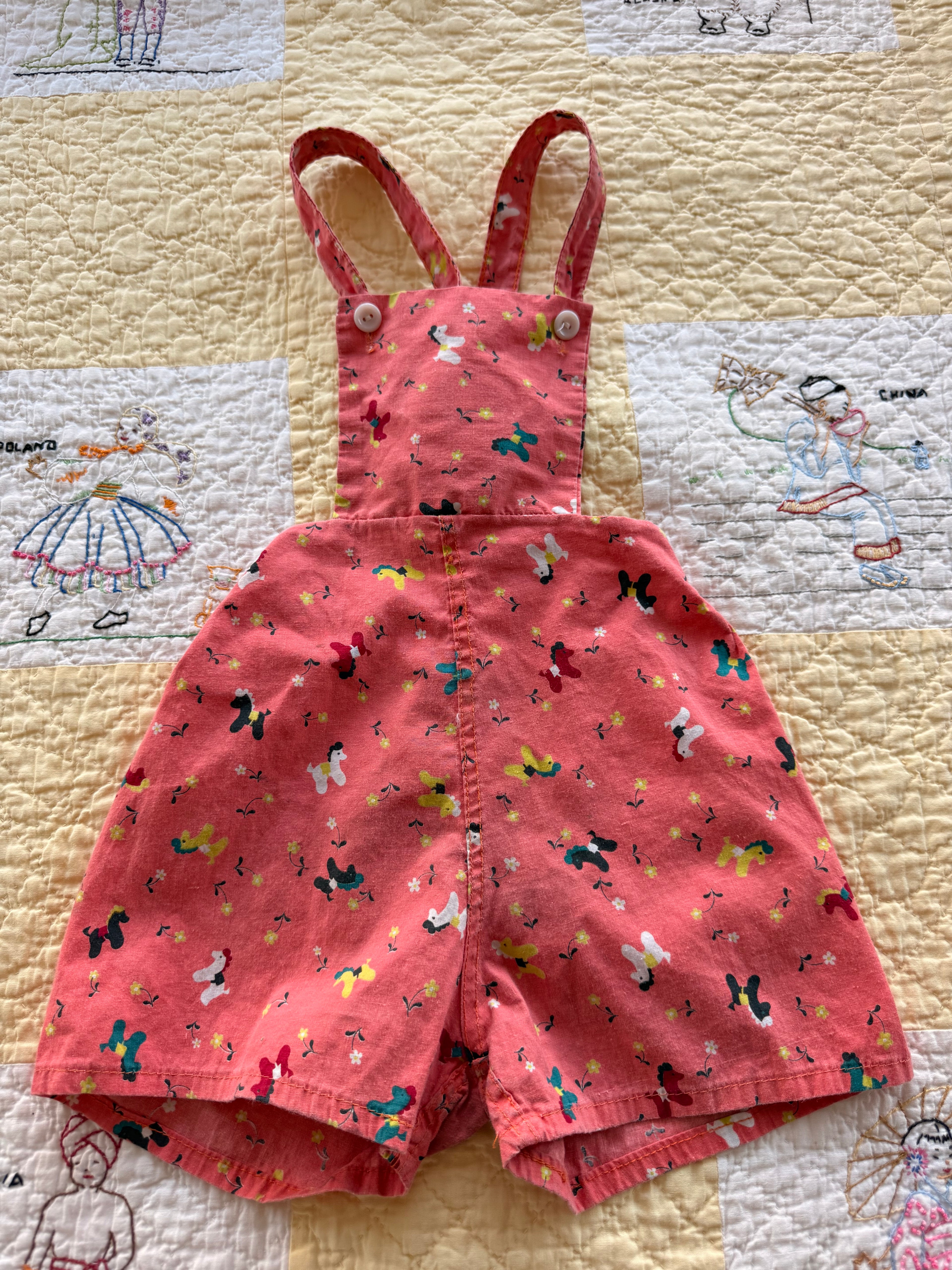 1950s pink pony overall shorts