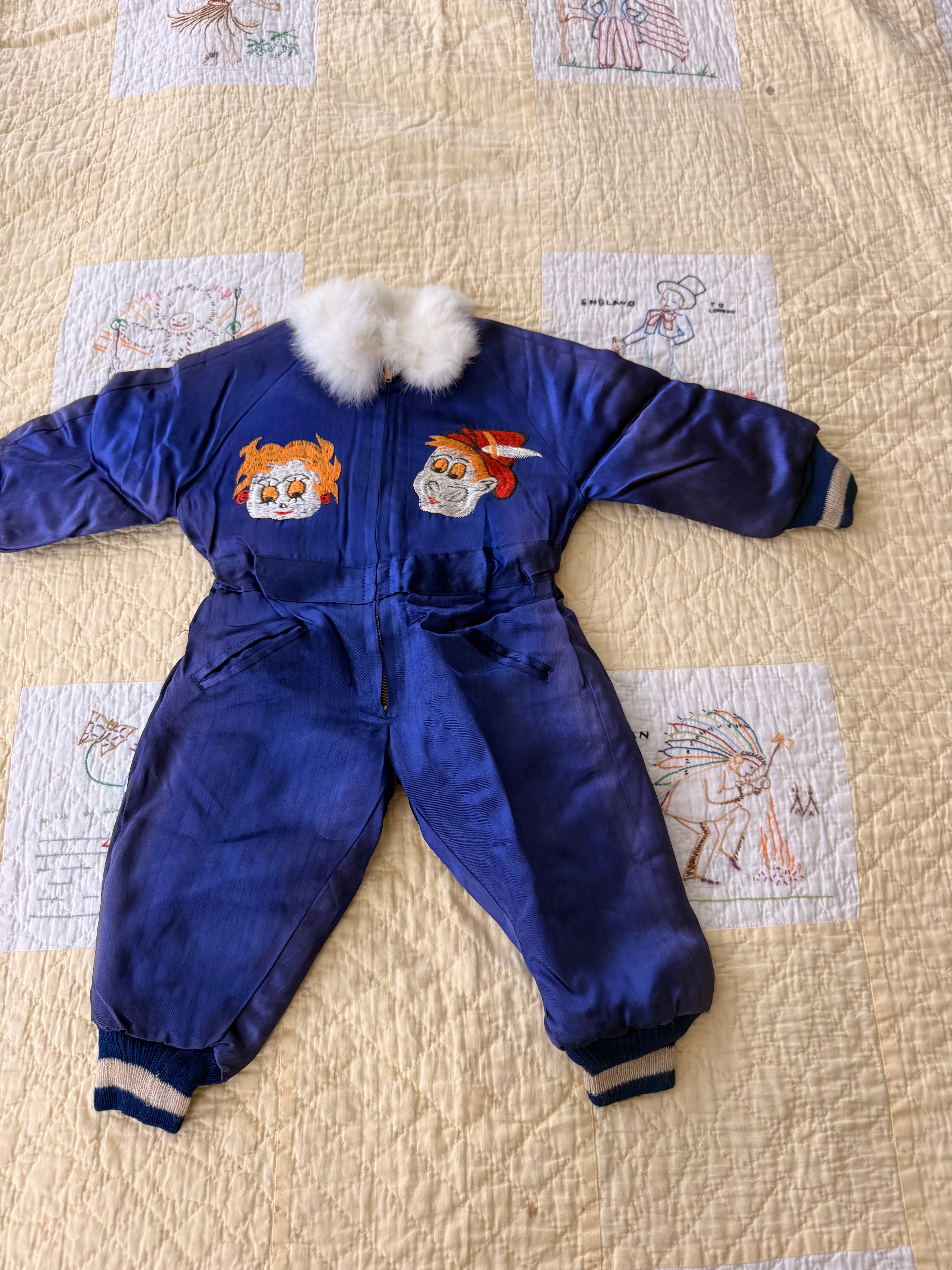 1940s japanese sukajan souvenir snowsuit, betty boop & peter pan