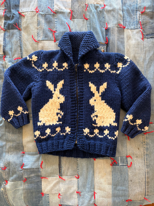1960s navy wool bunny cowichan