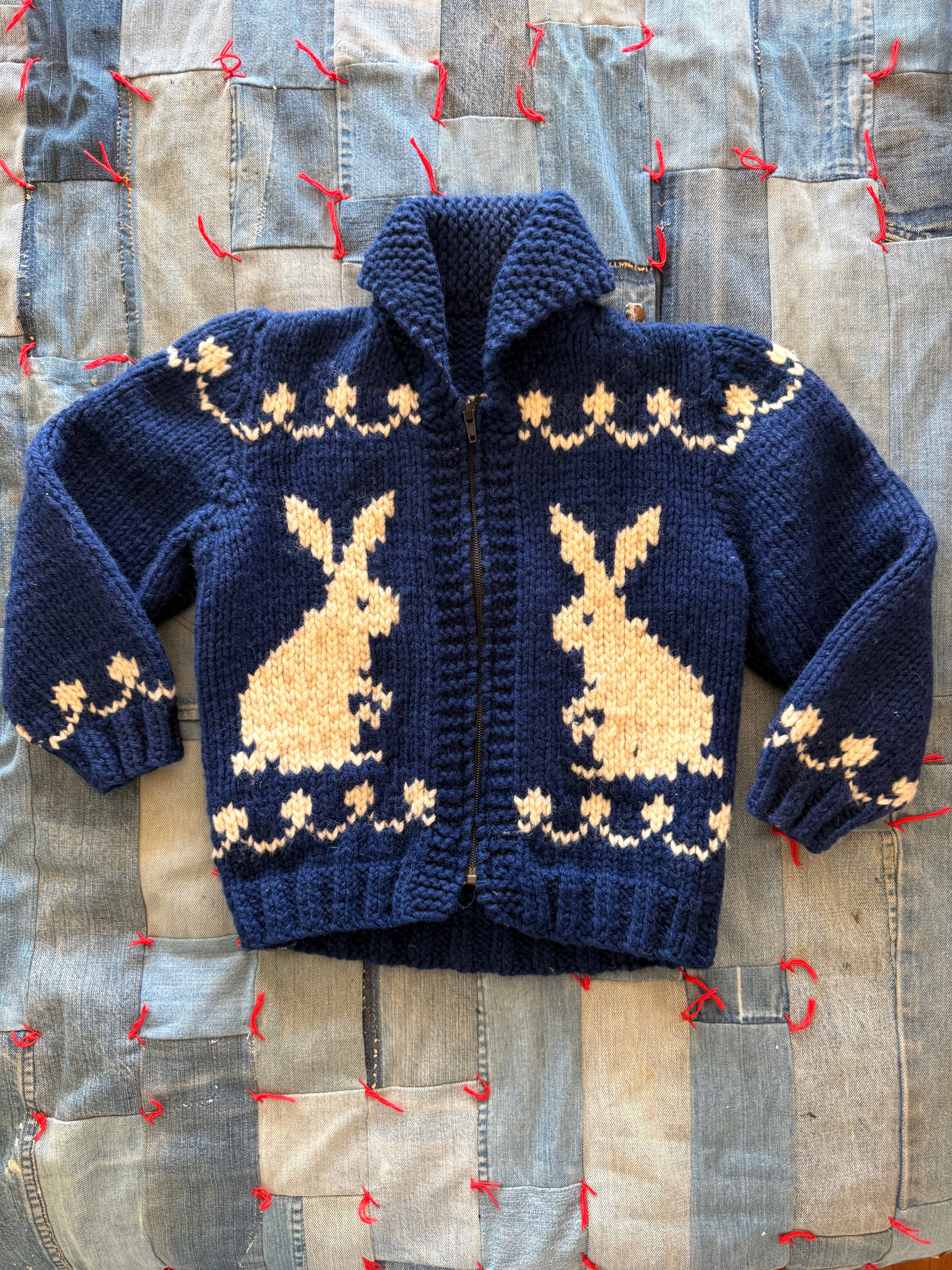1960s navy wool bunny cowichan