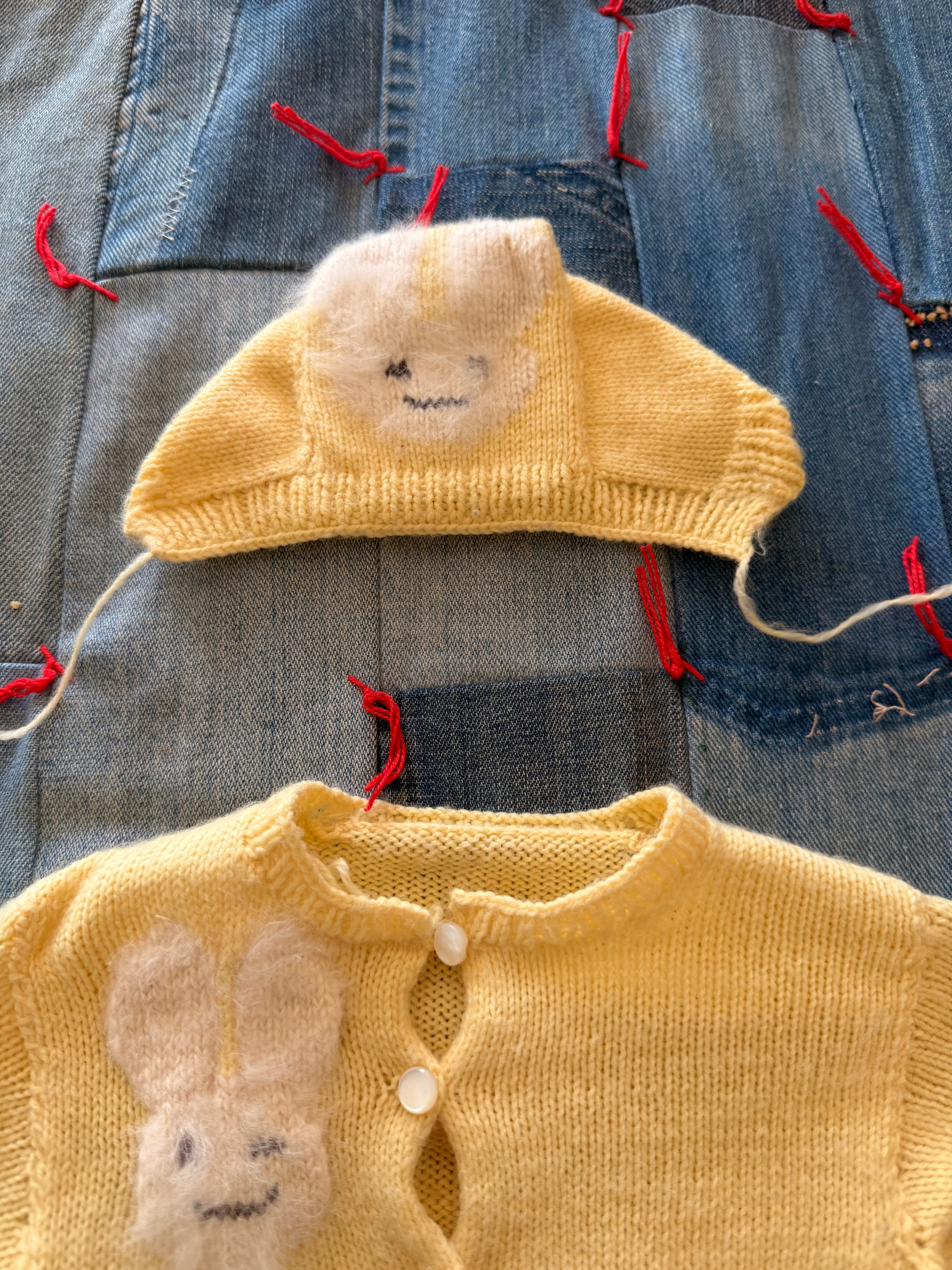 1950s wool baby bunny set