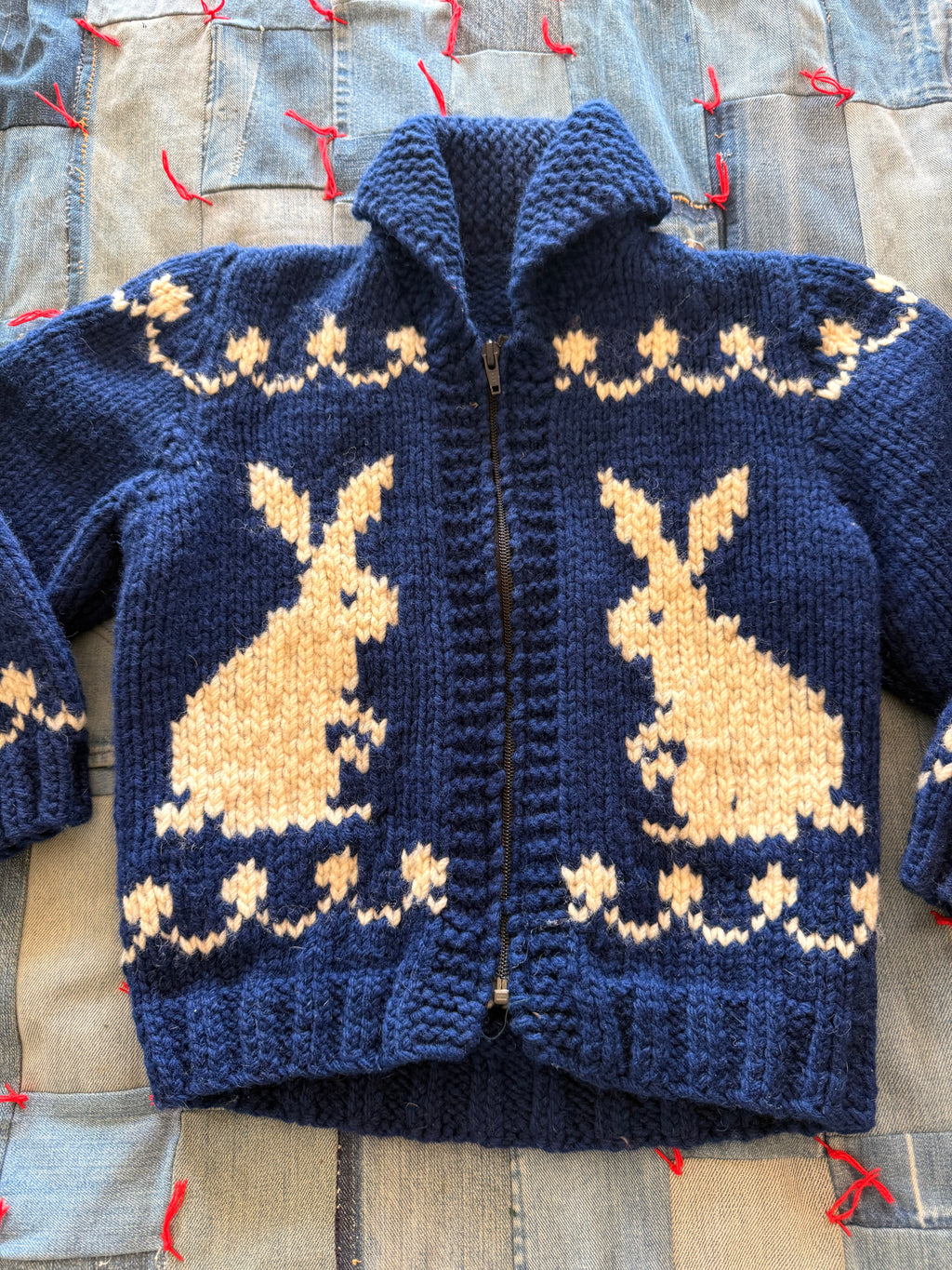 1960s navy wool bunny cowichan
