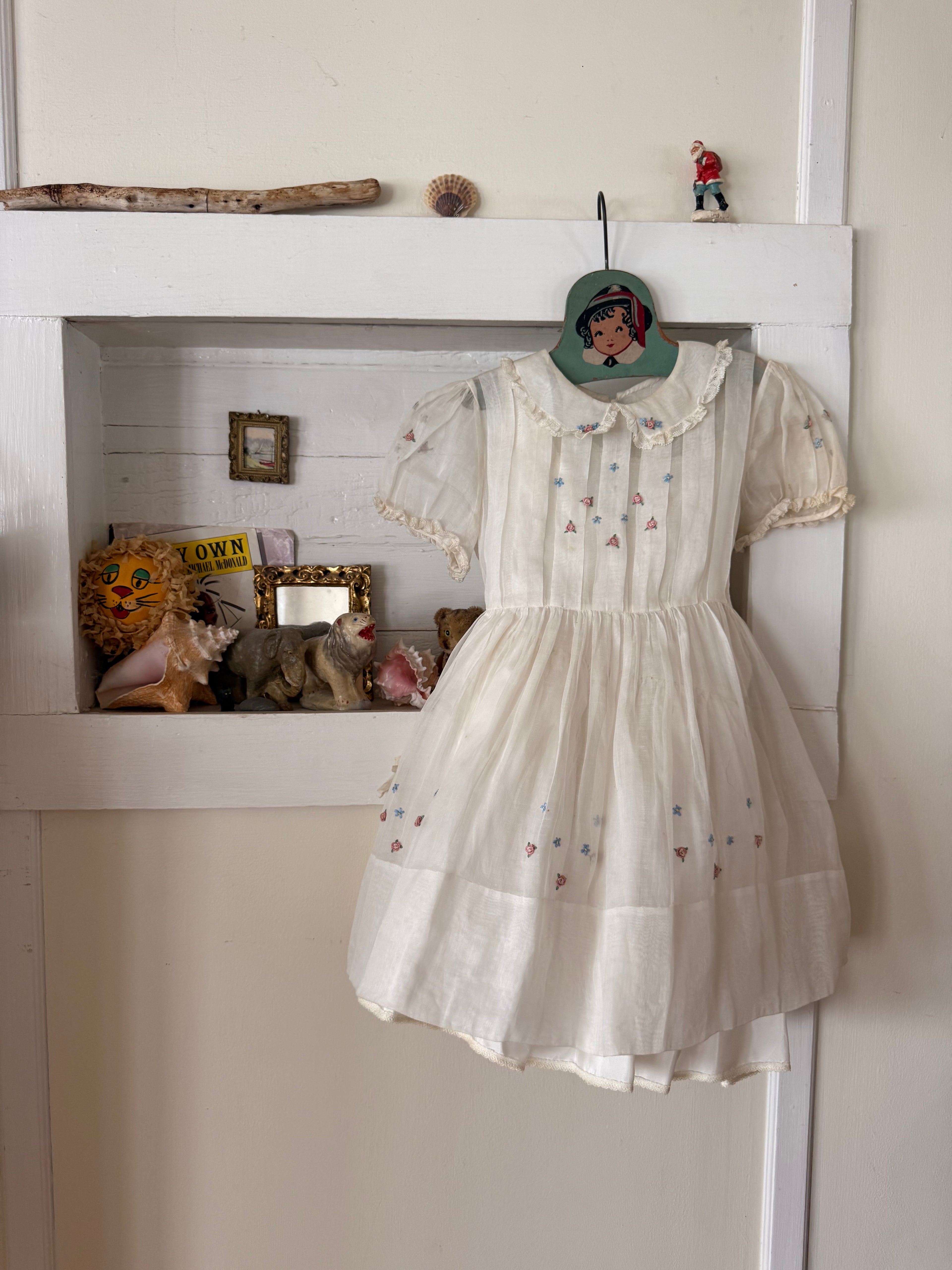 1950s embroidered organdy dress & slip