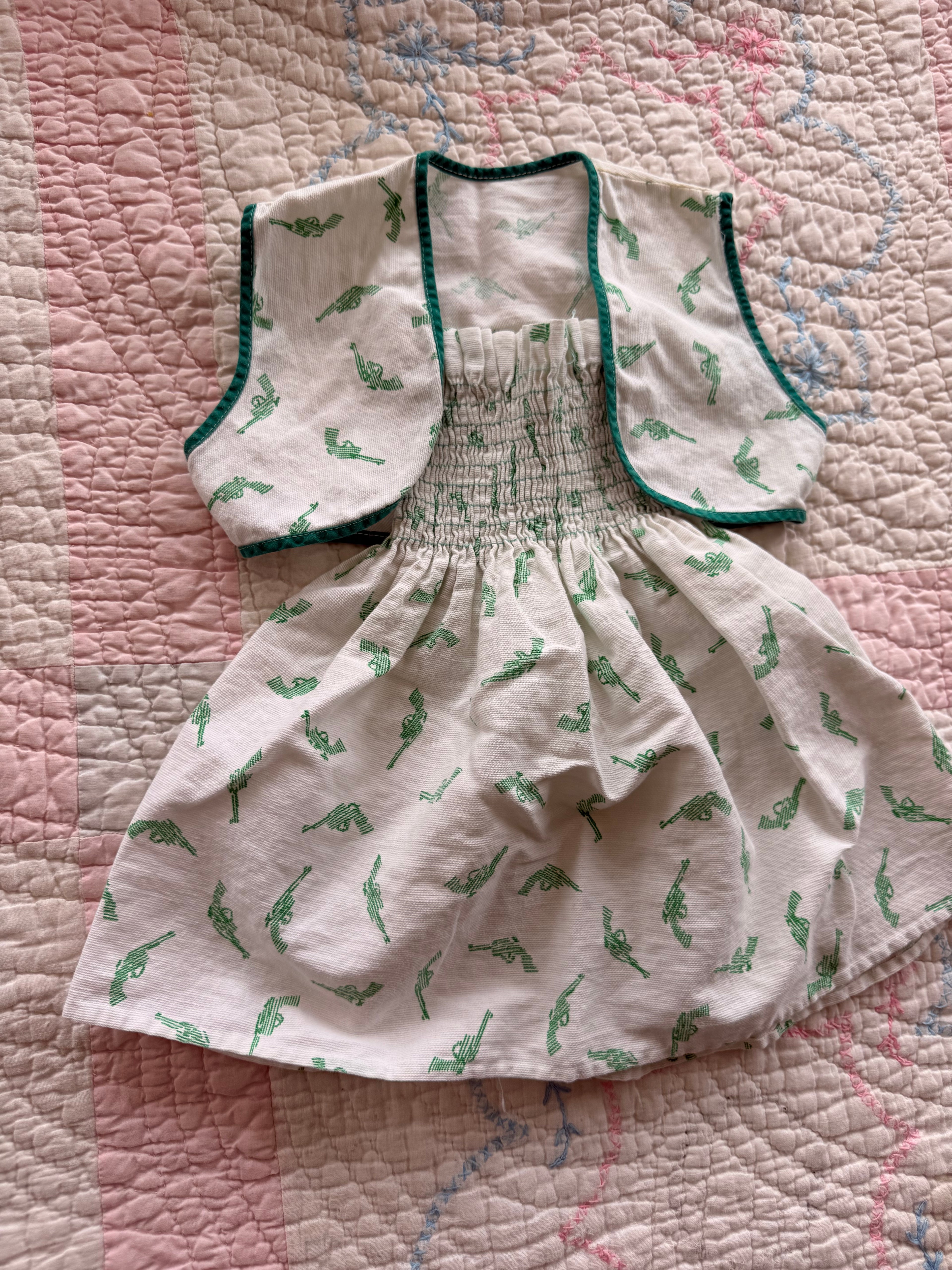 1950s green revolver print smocked set