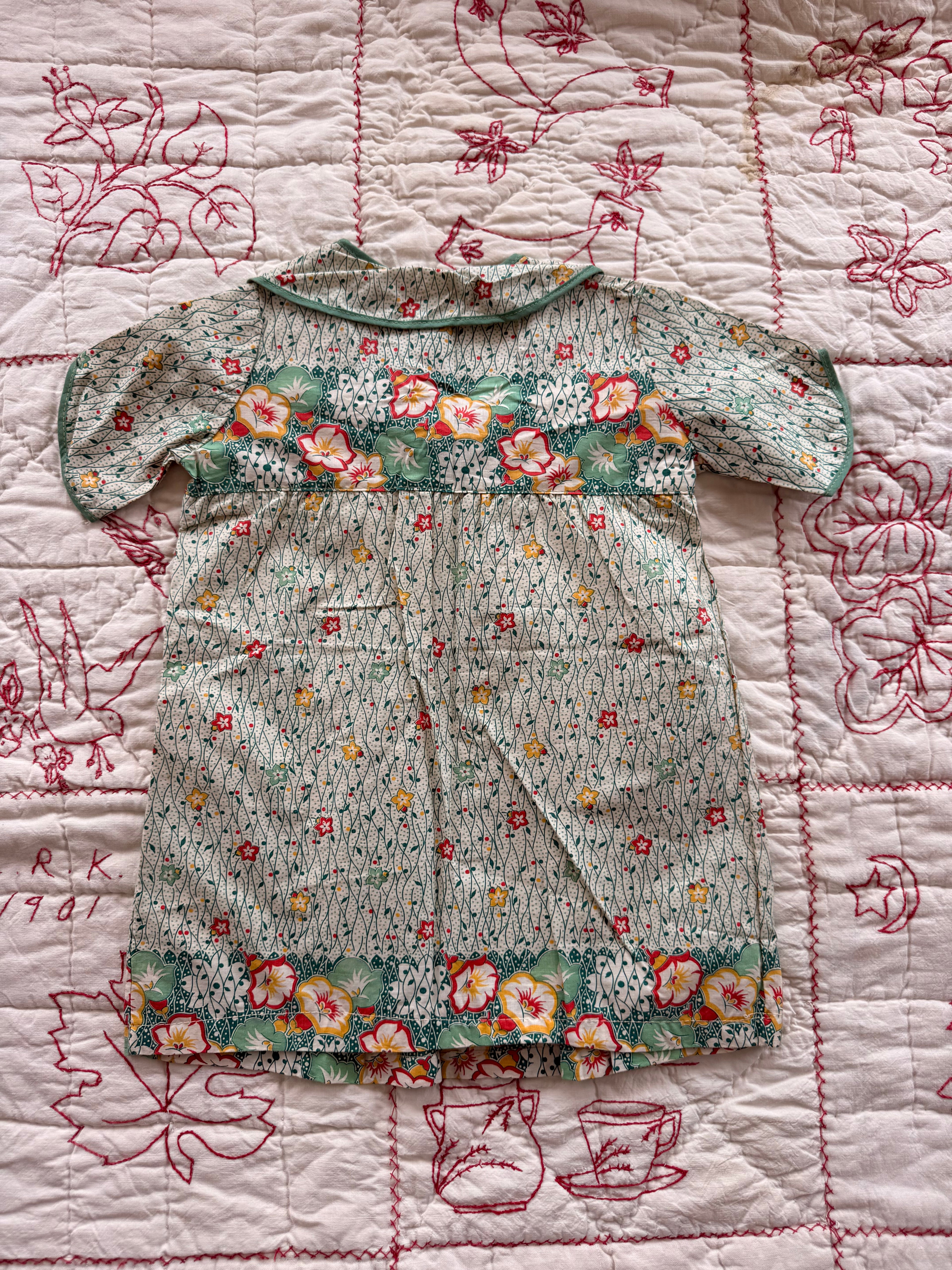 1930s green floral printed dress