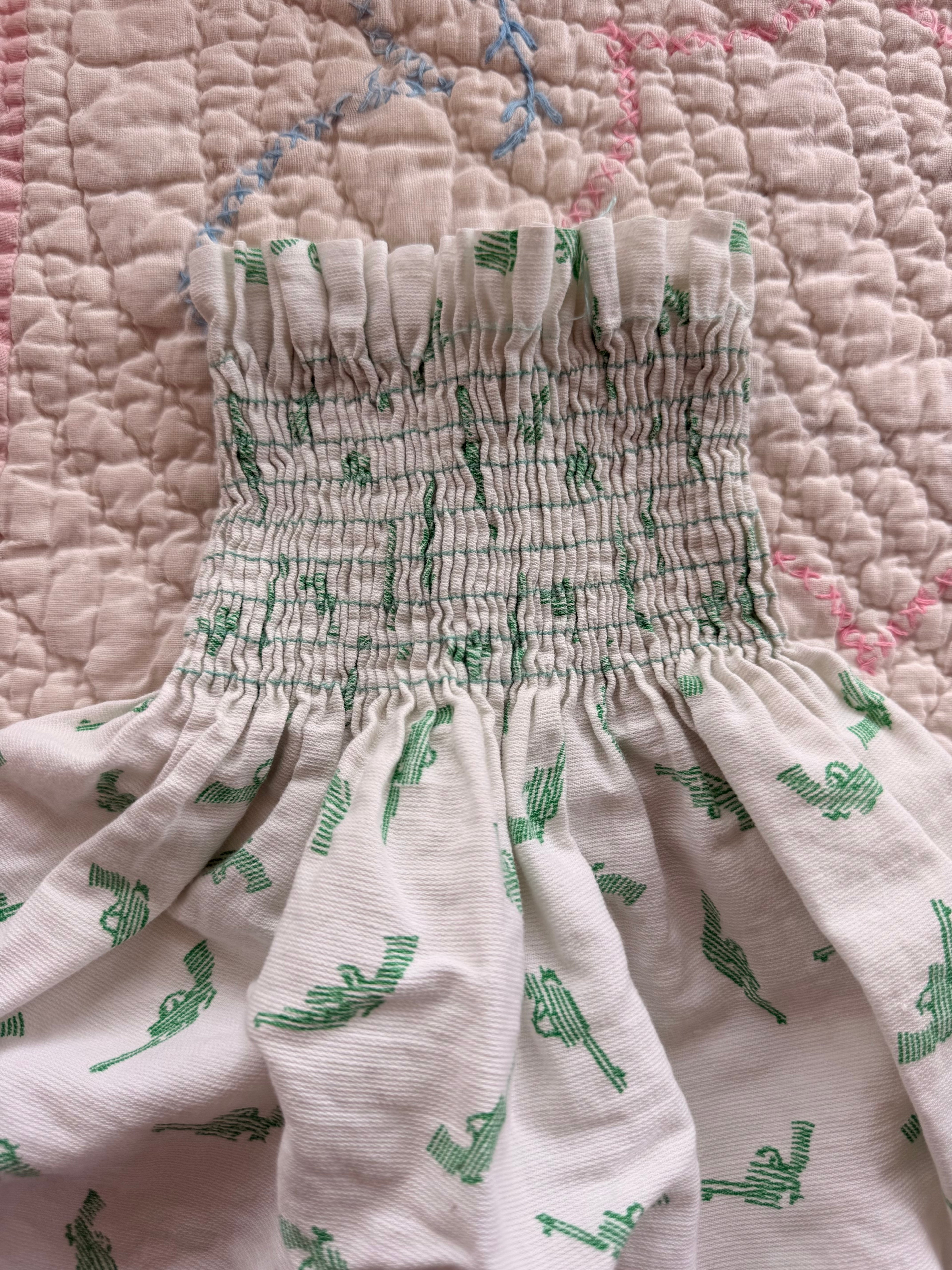 1950s green revolver print smocked set
