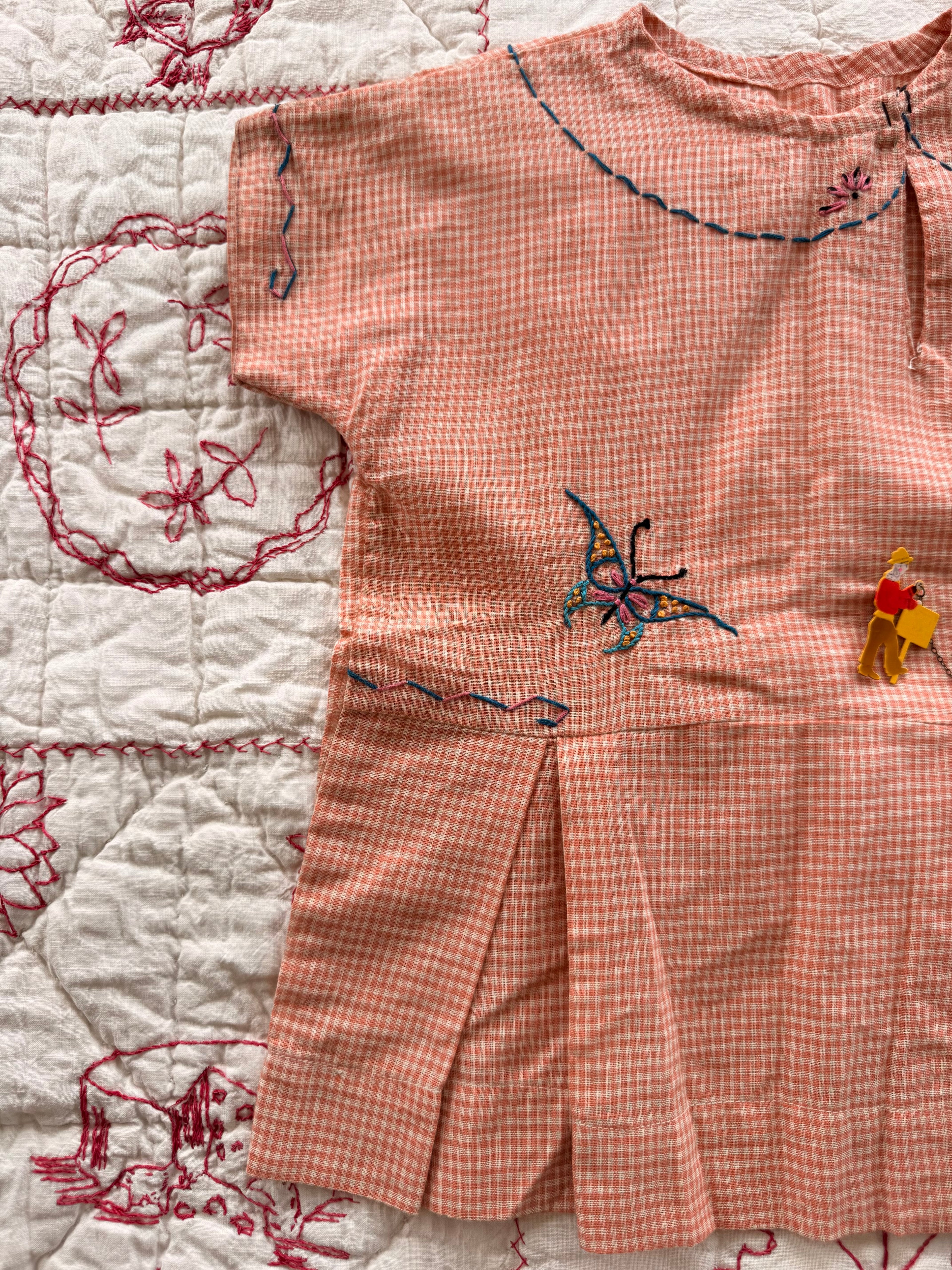 1930s orange checked butterfly dress