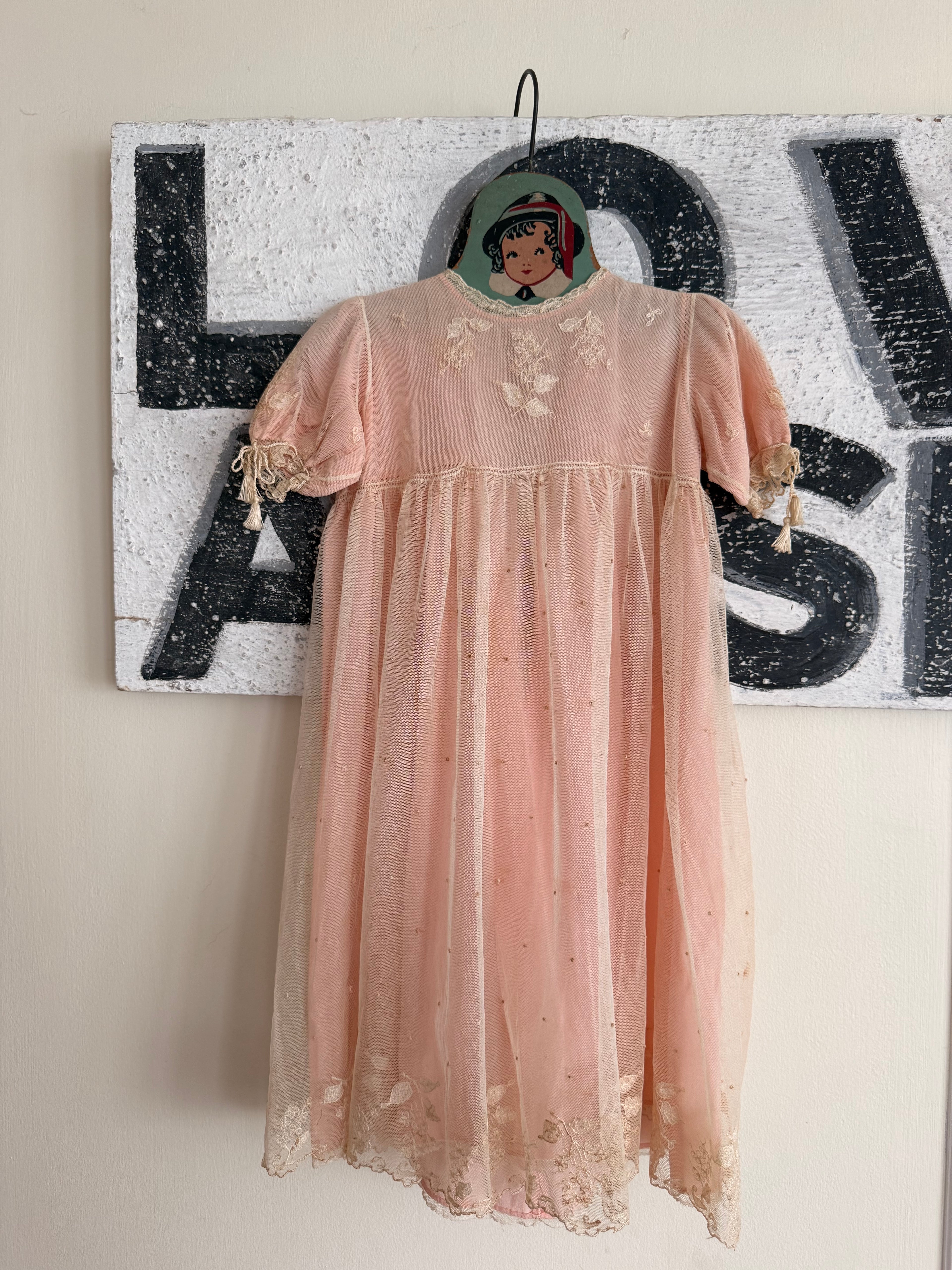 1920s embroidered net & silk dress