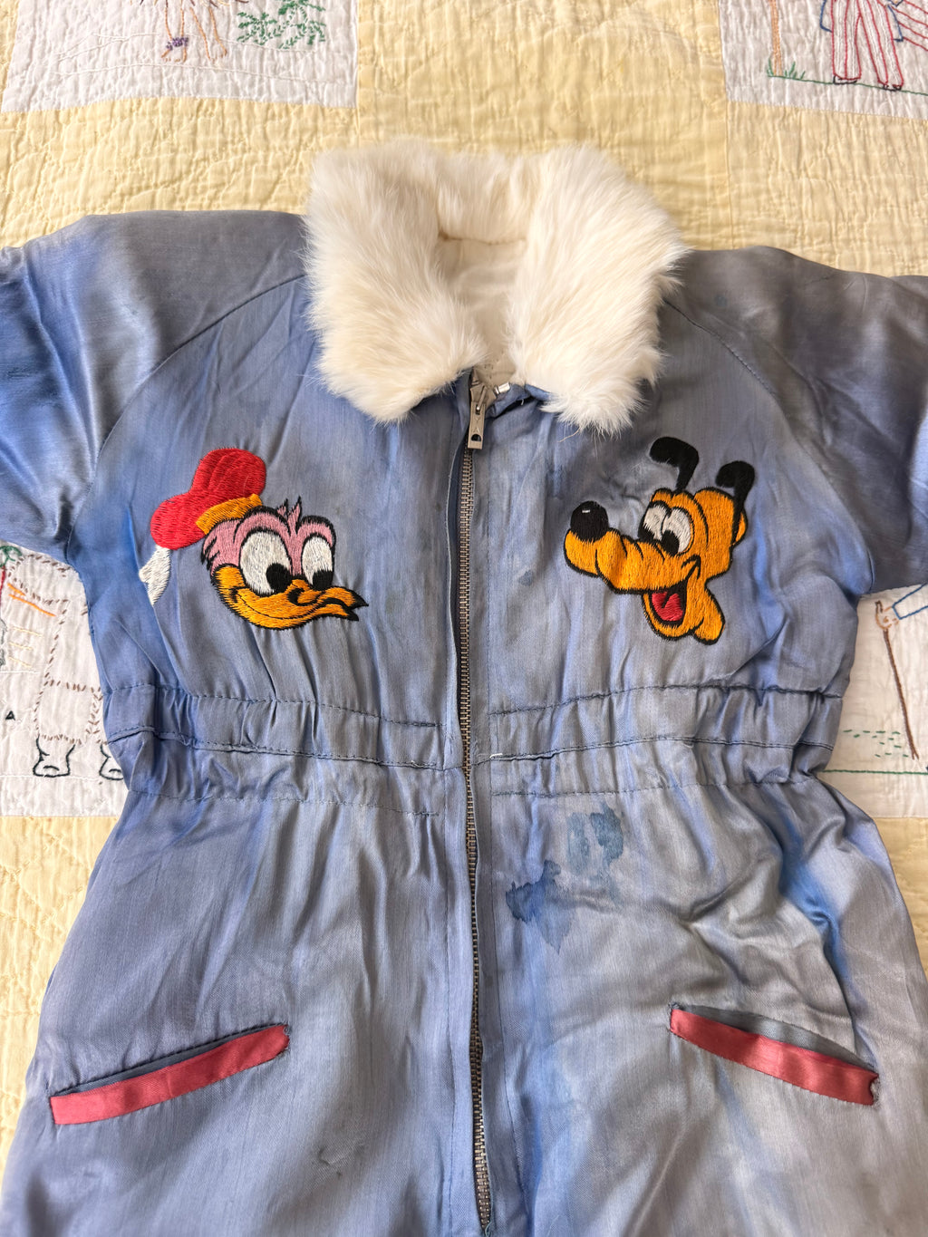 1940s japanese sukajan souvenir snowsuit, pluto & donald duck