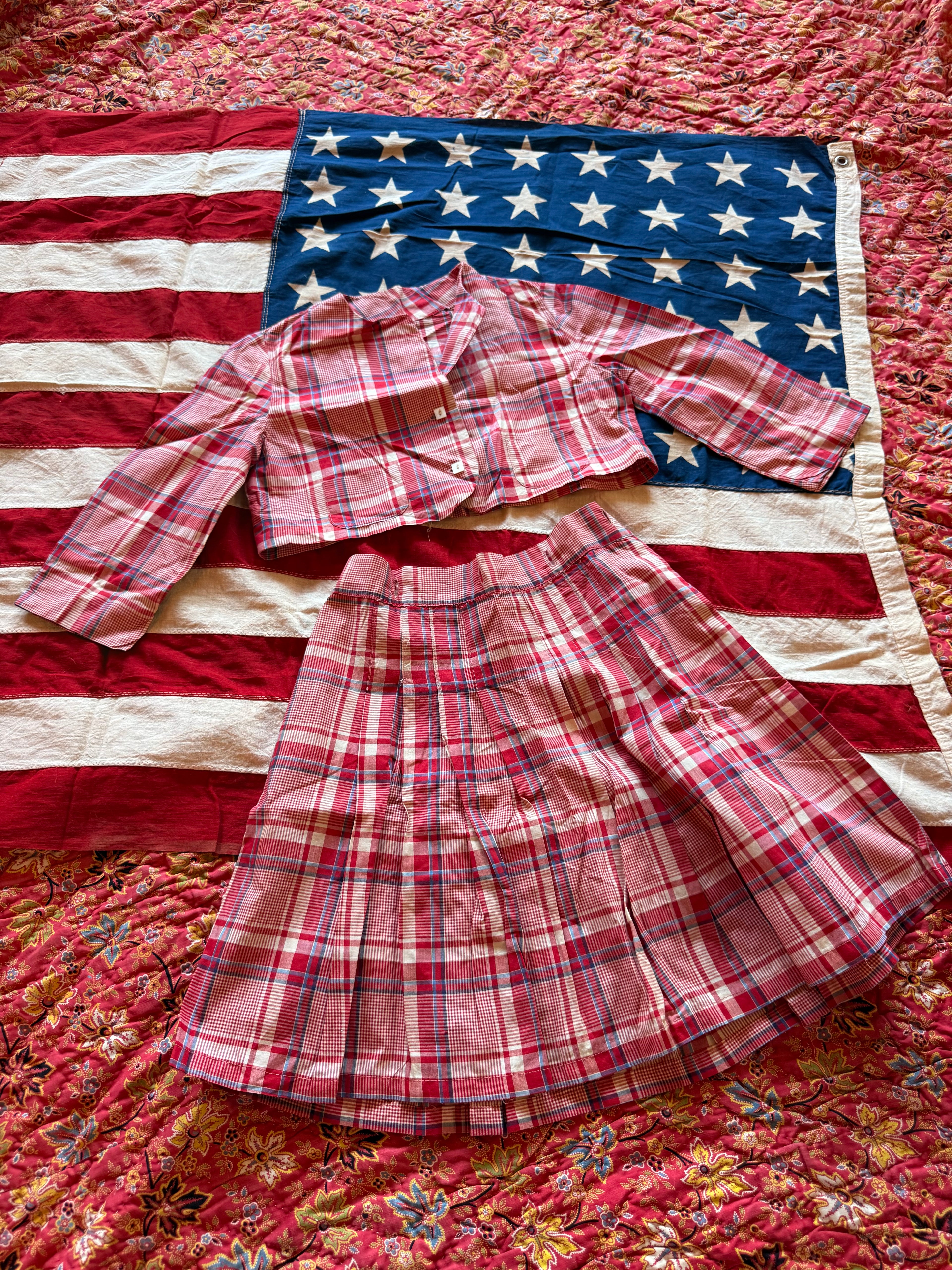 1940s plaid skirt set