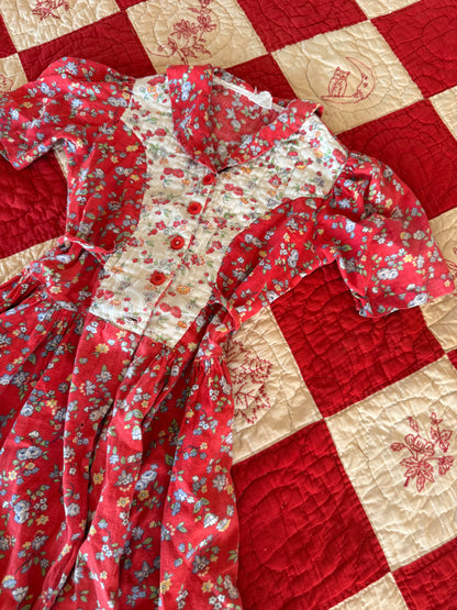 1940s quilted red housecoat dress