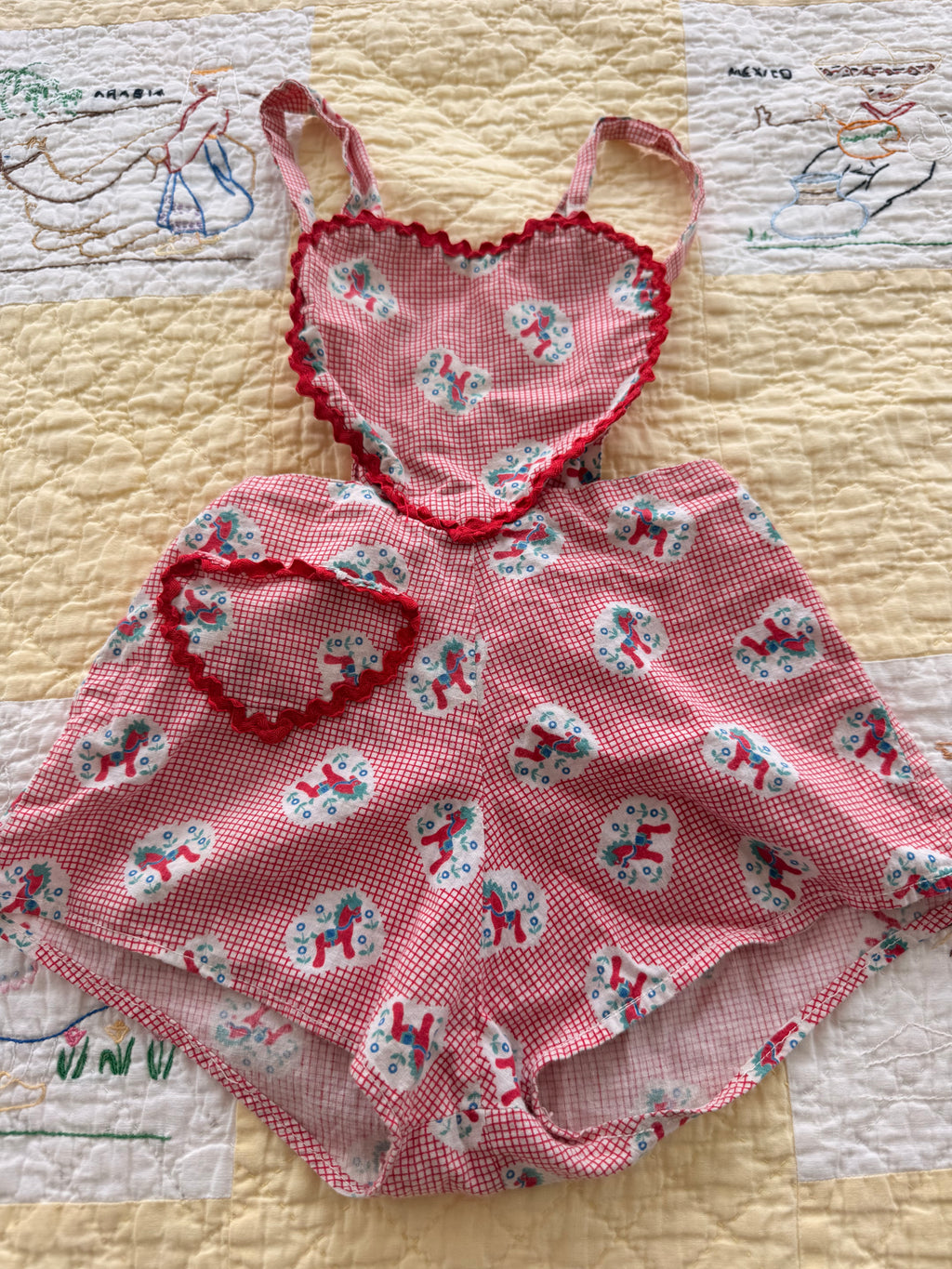 1950s heart shaped dutch pony romper