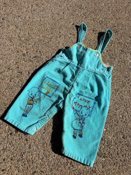 1960s I love daddy, i love be mommy corduroy overalls