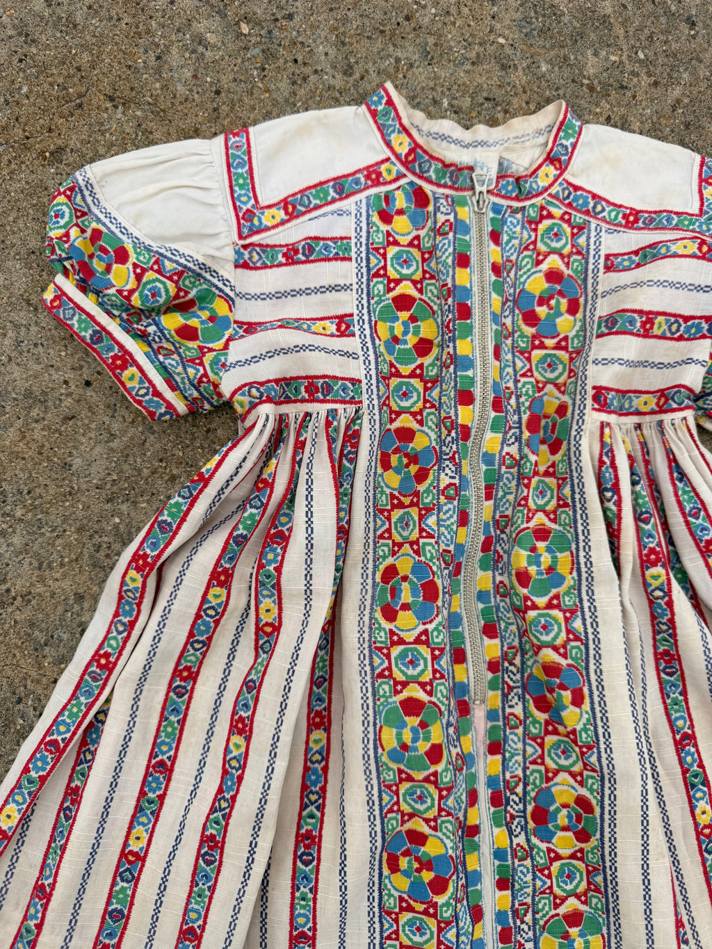 1930s geometric floral zip dress