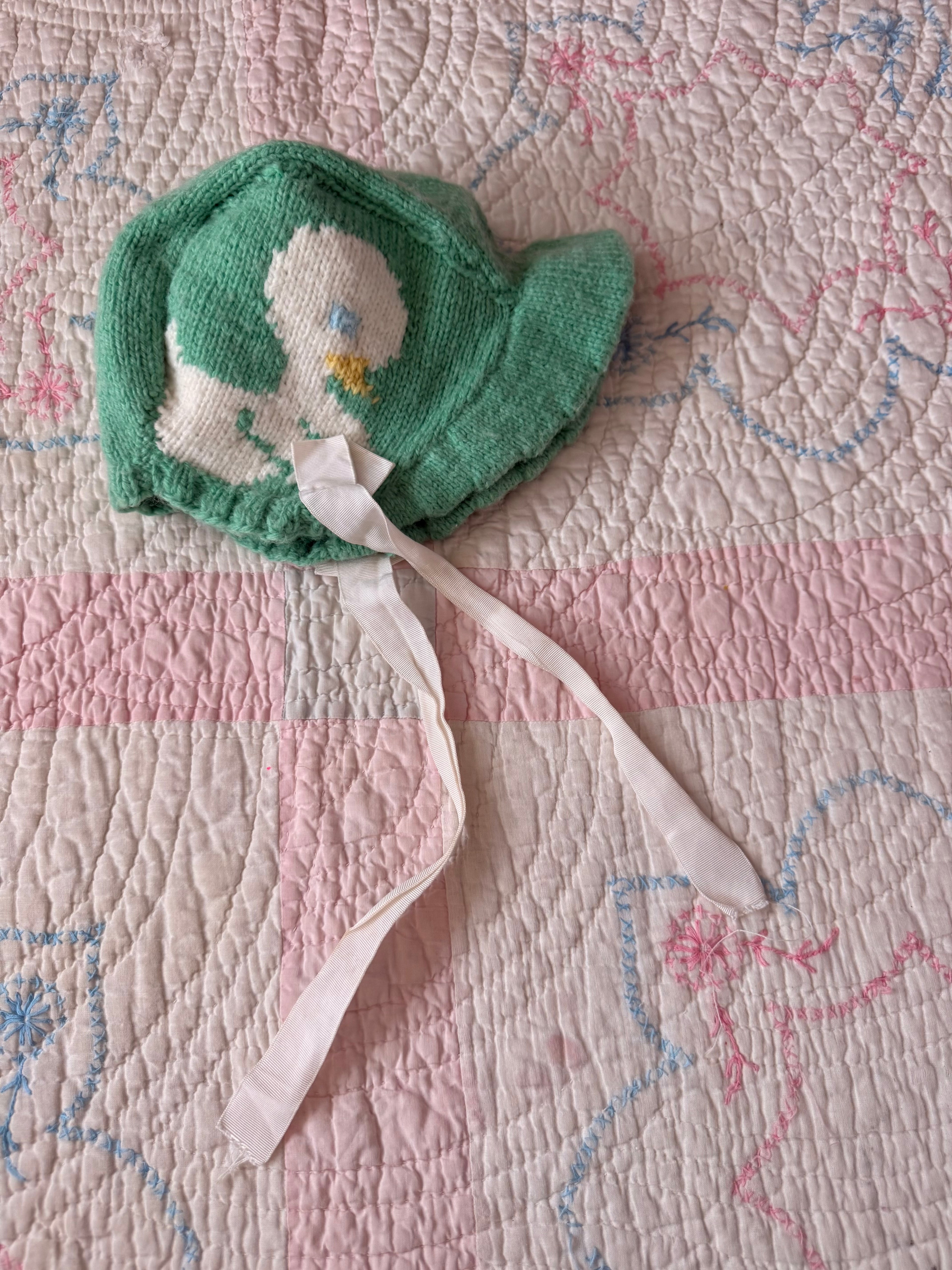 1950s hand knit wool ducky cardigan & bonnet