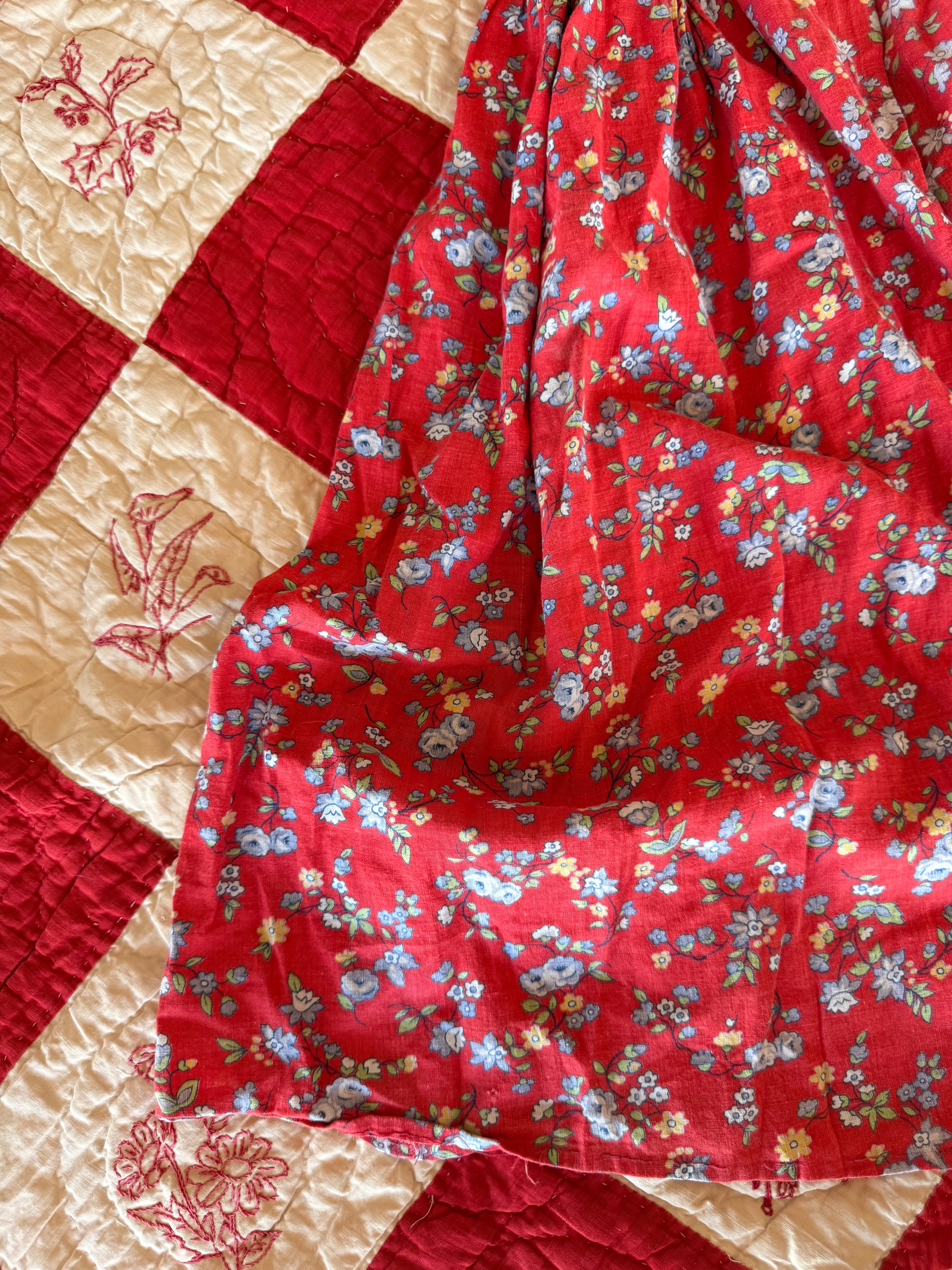 1940s quilted red housecoat dress