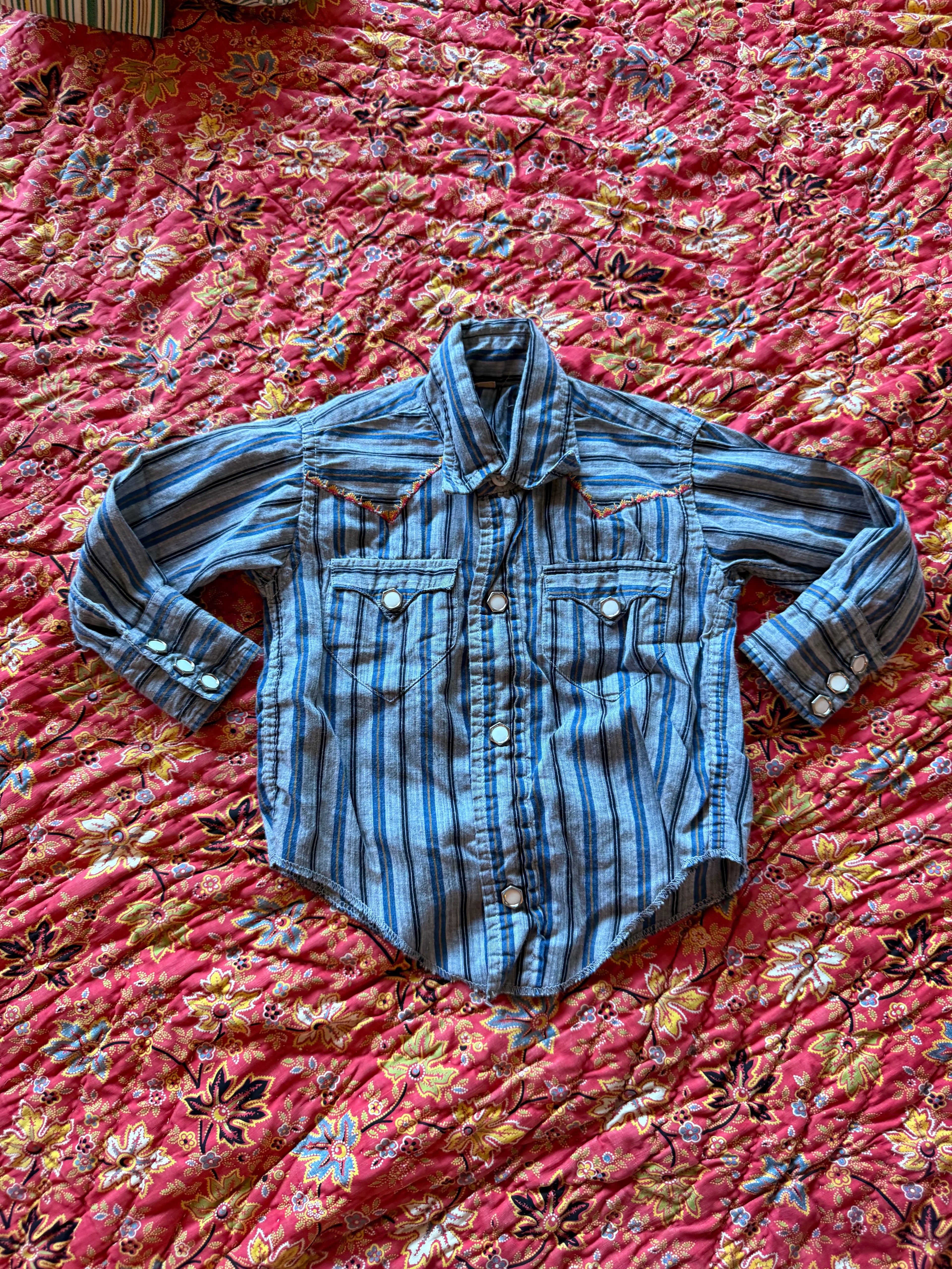 1950s blue & grey western top