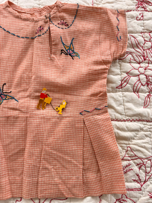 1930s orange checked butterfly dress