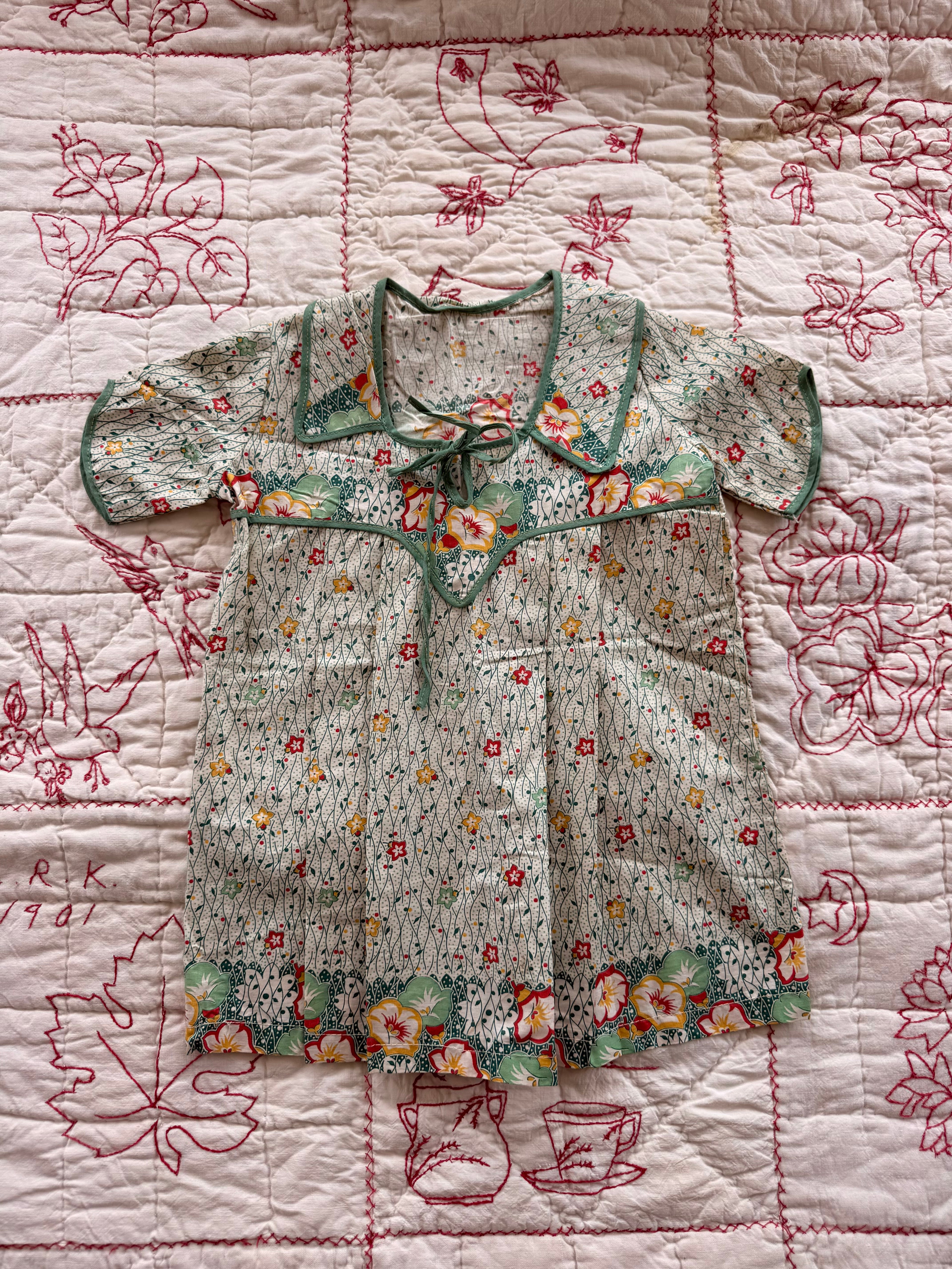 1930s green floral printed dress
