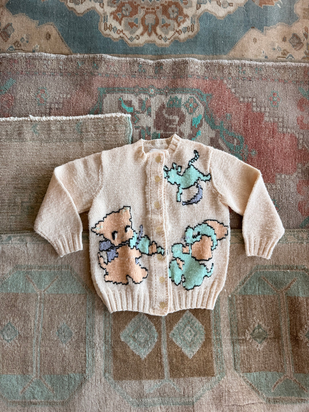 1950s cat & the fiddle hand knit wool cardigan