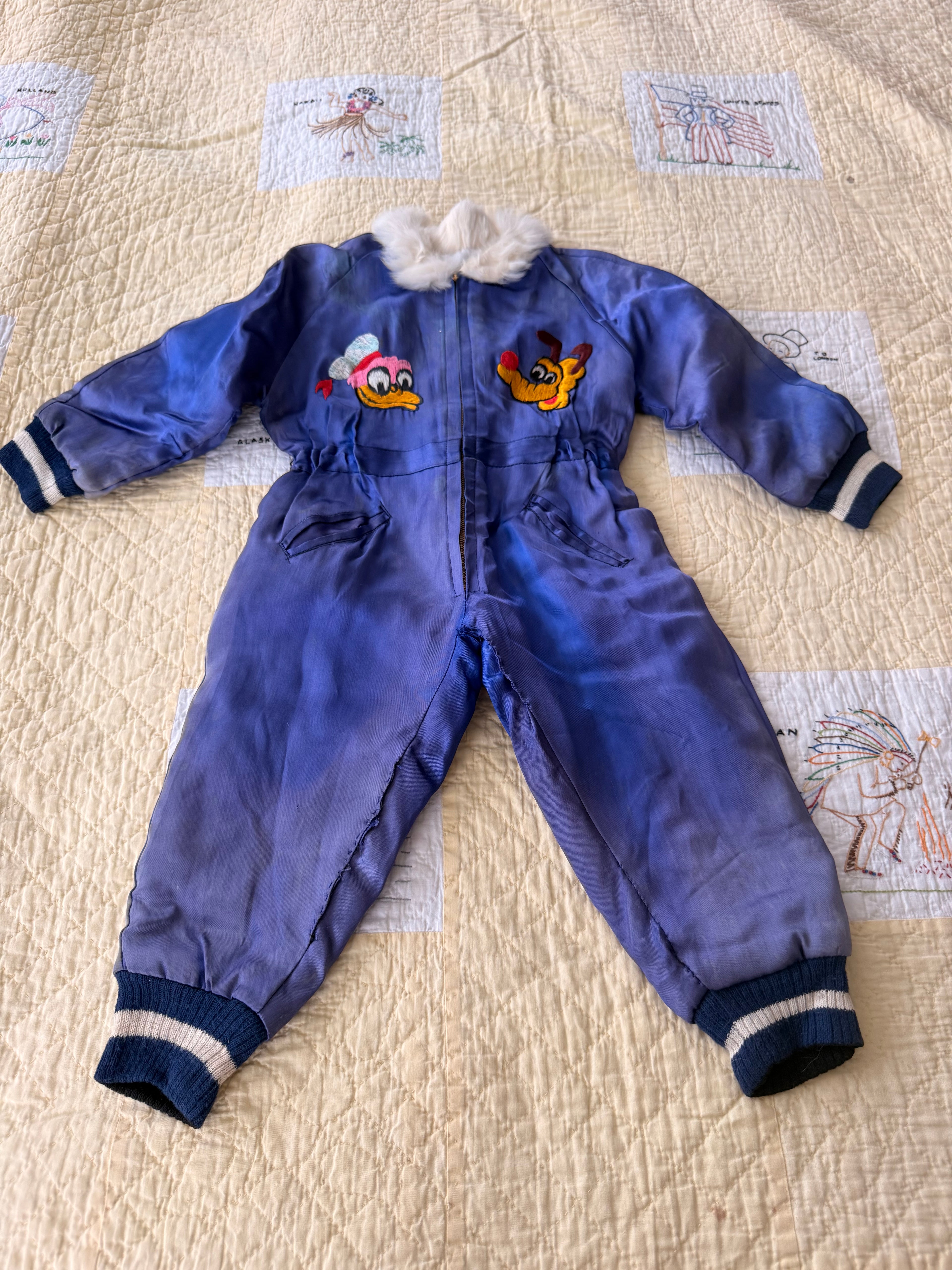 1940s japanese sukajan souvenir snowsuit, pluto & donald duck