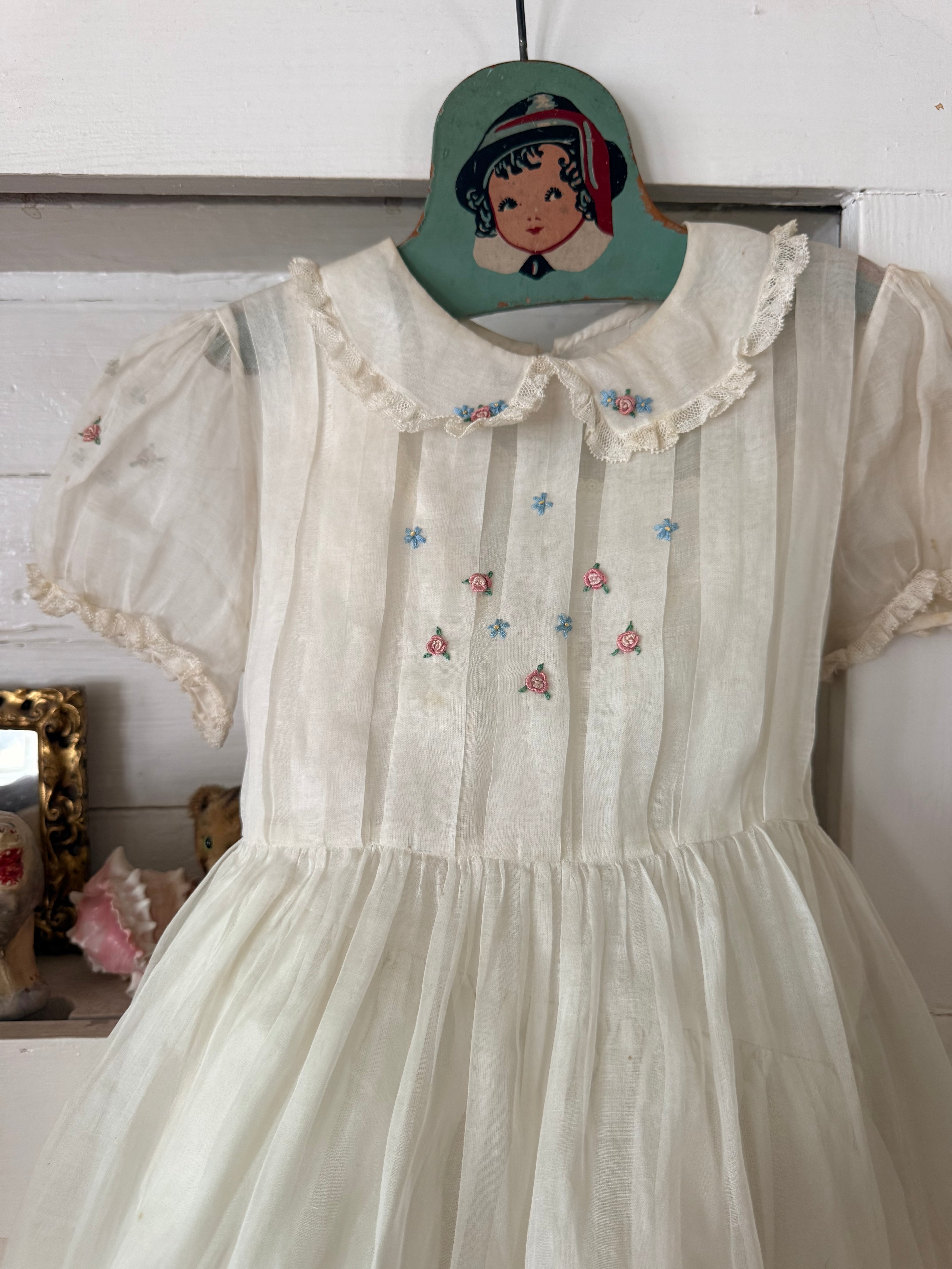 1950s embroidered organdy dress & slip