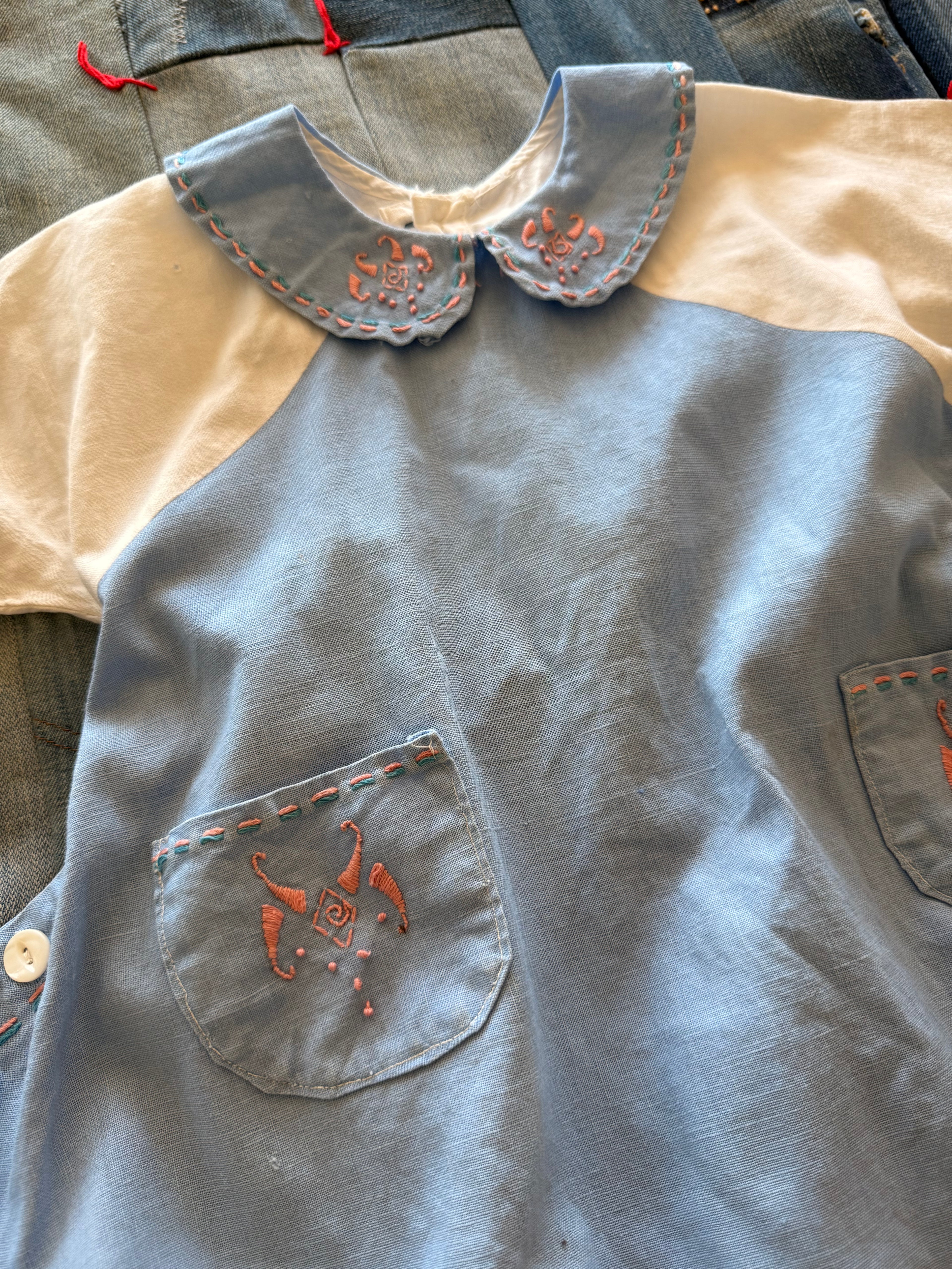 1920s pink & blue boxy romper