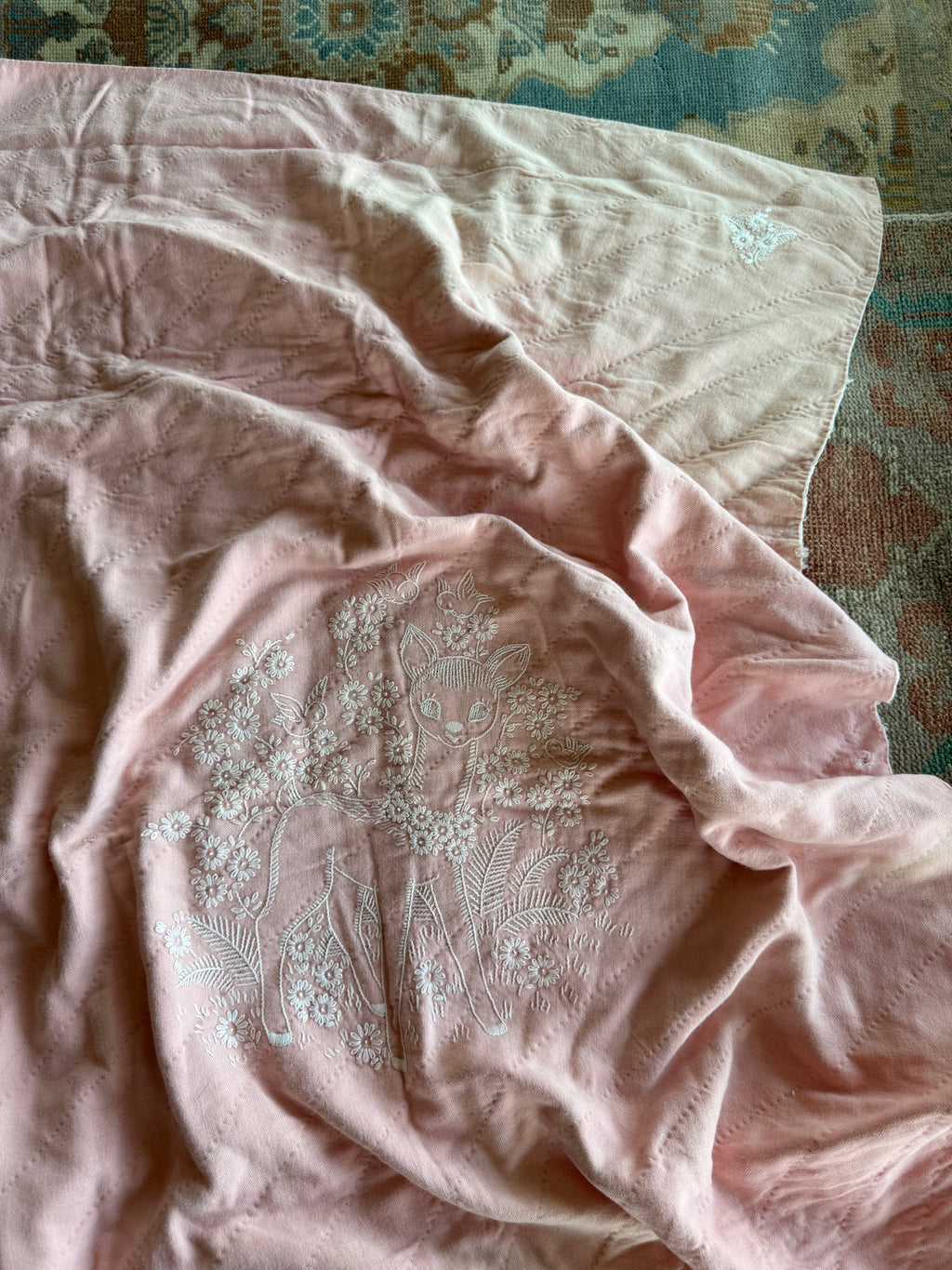 1950s floral fawn crib quilt