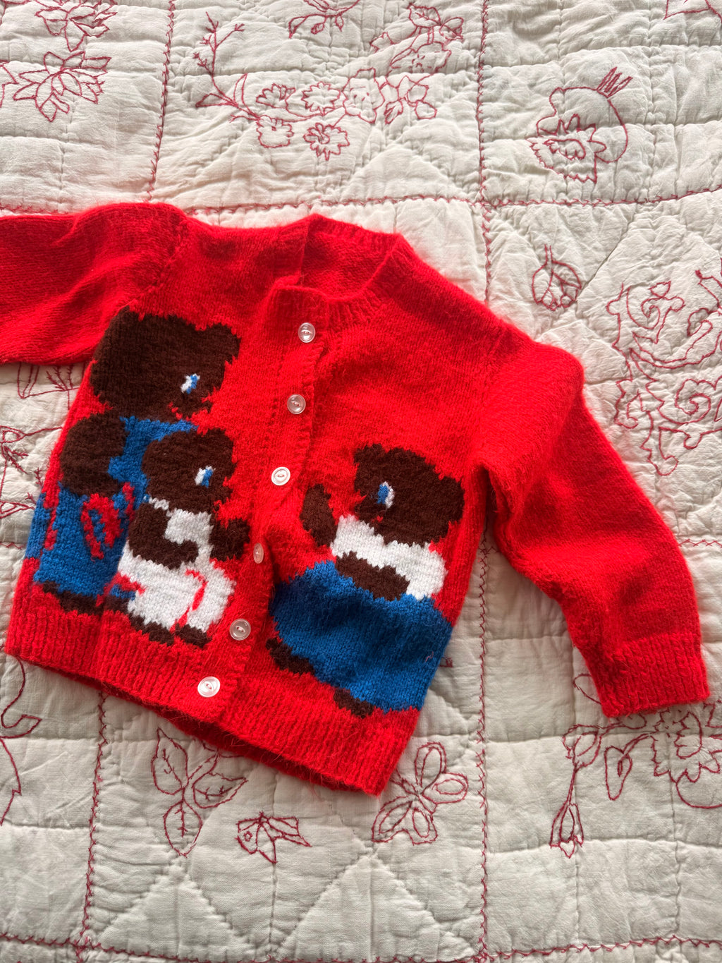 1960s three little bears hand knit sweater