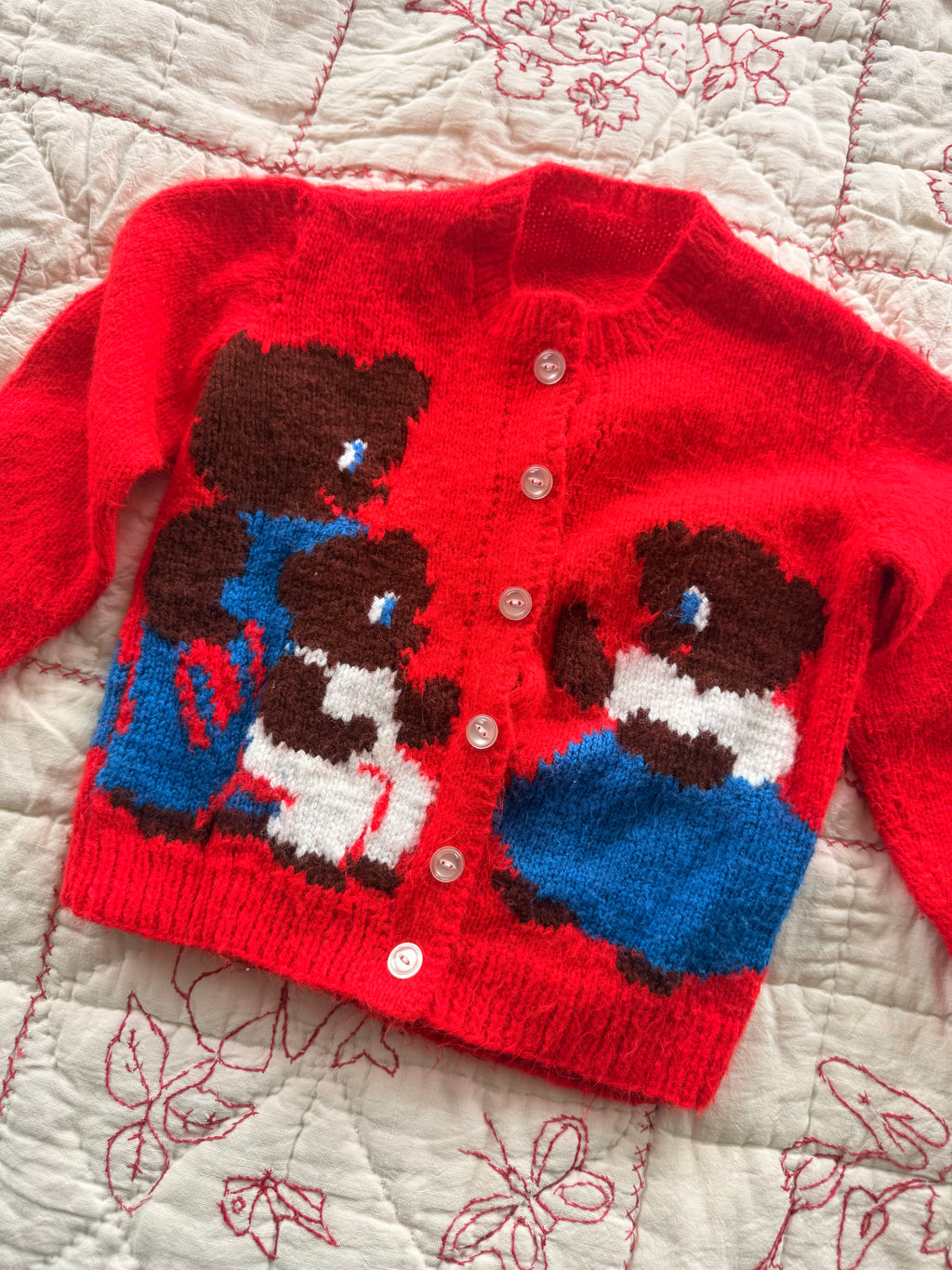 1960s three little bears hand knit sweater