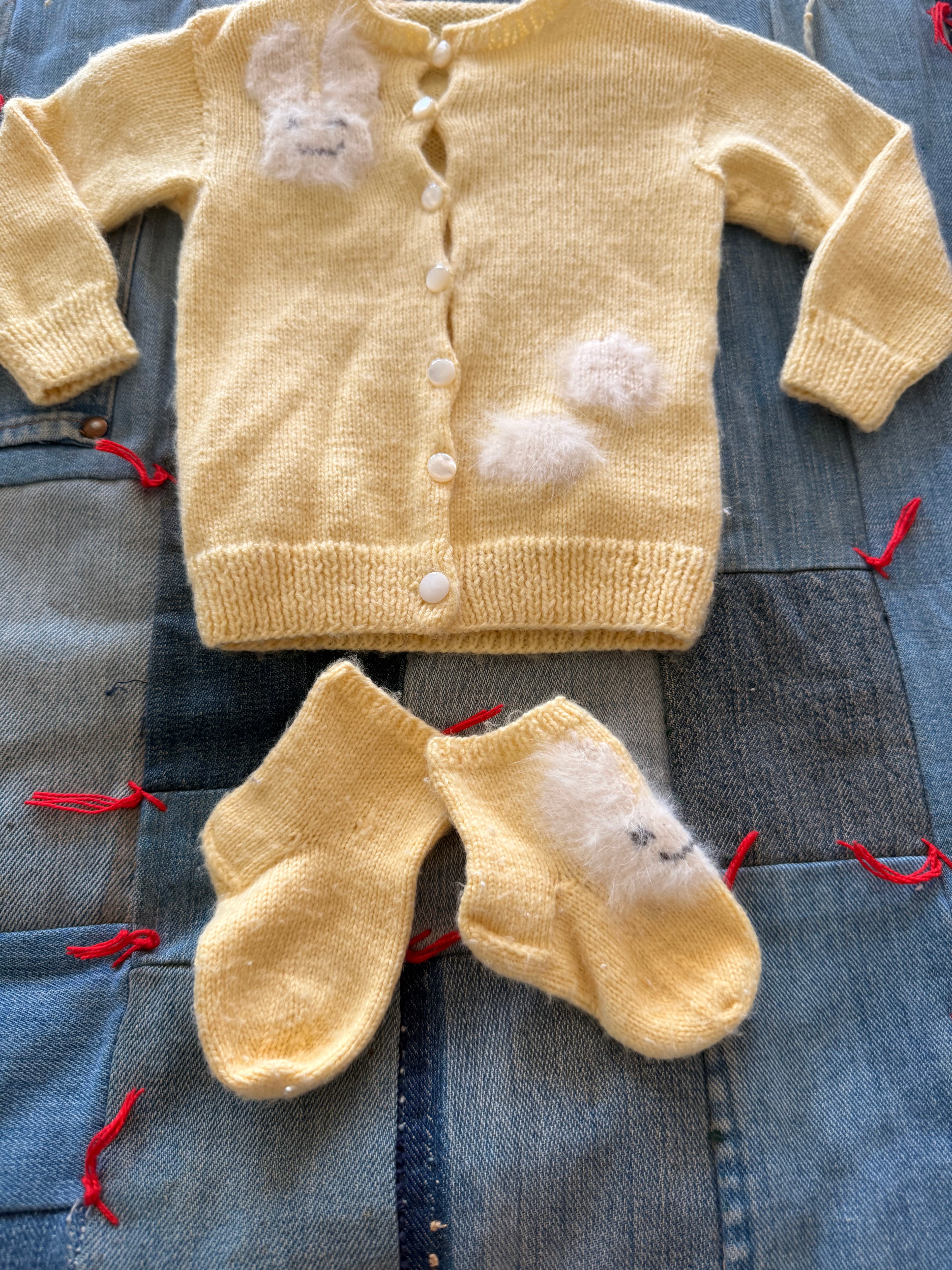 1950s wool baby bunny set