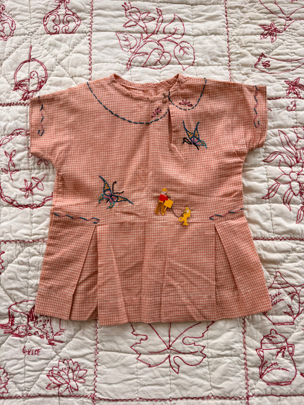 1930s orange checked butterfly dress