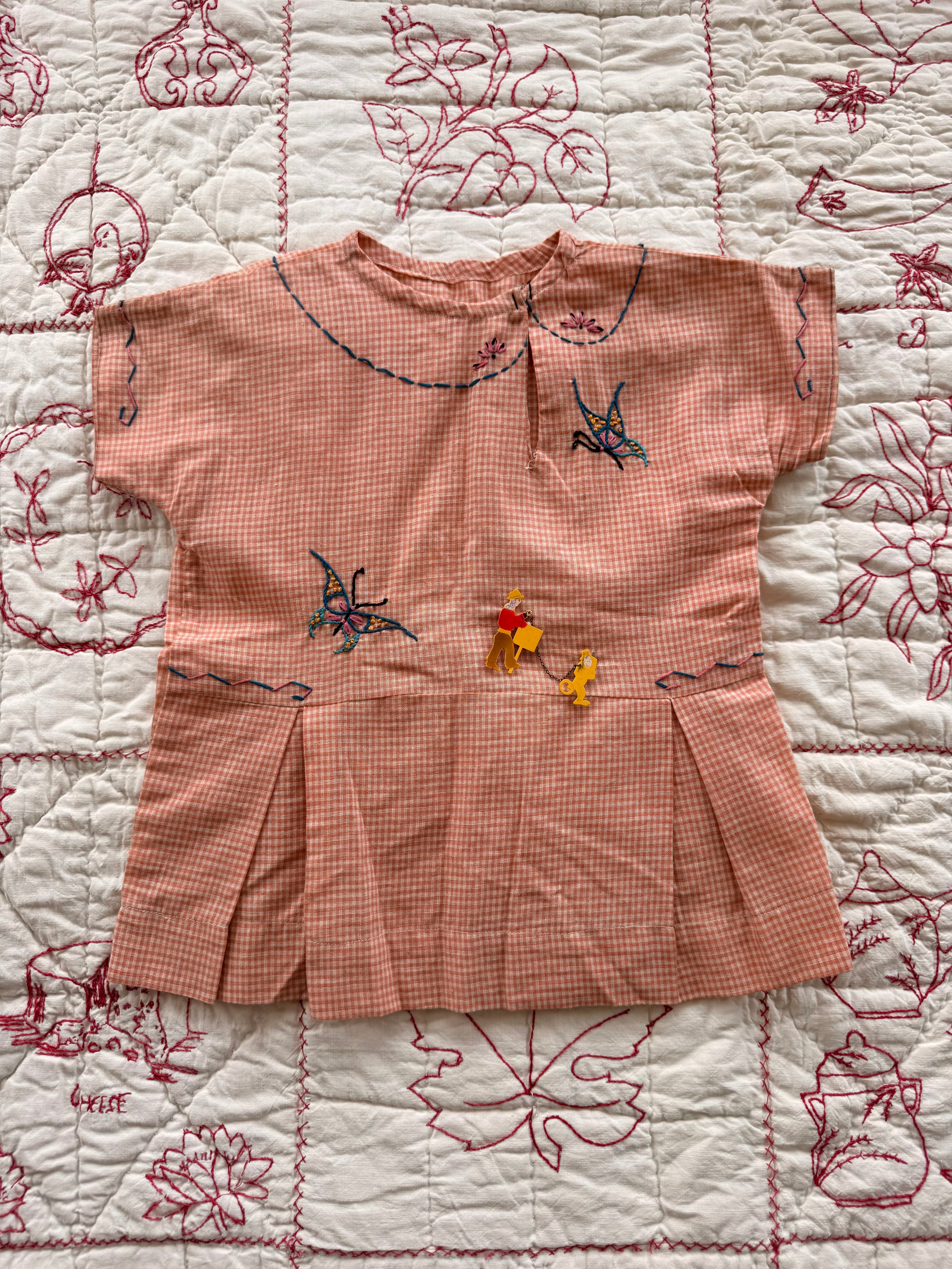 1930s orange checked butterfly dress