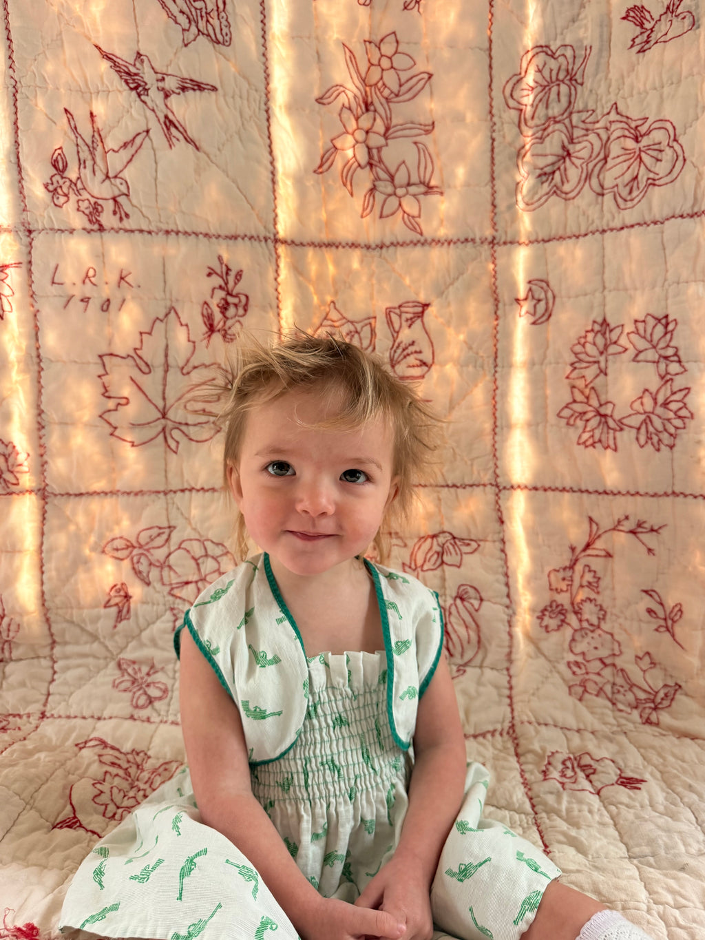 1950s green revolver print smocked set