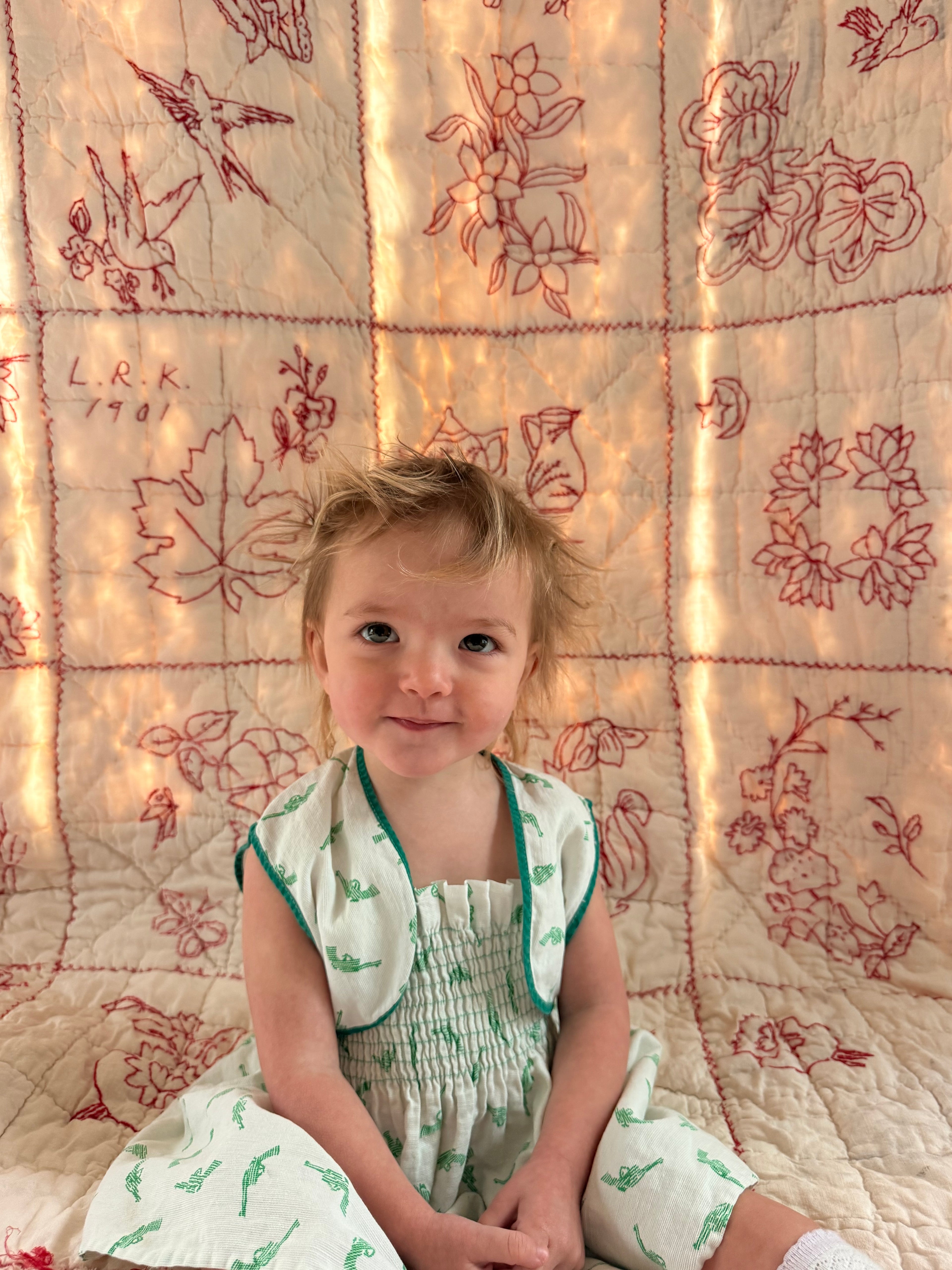 1950s green revolver print smocked set