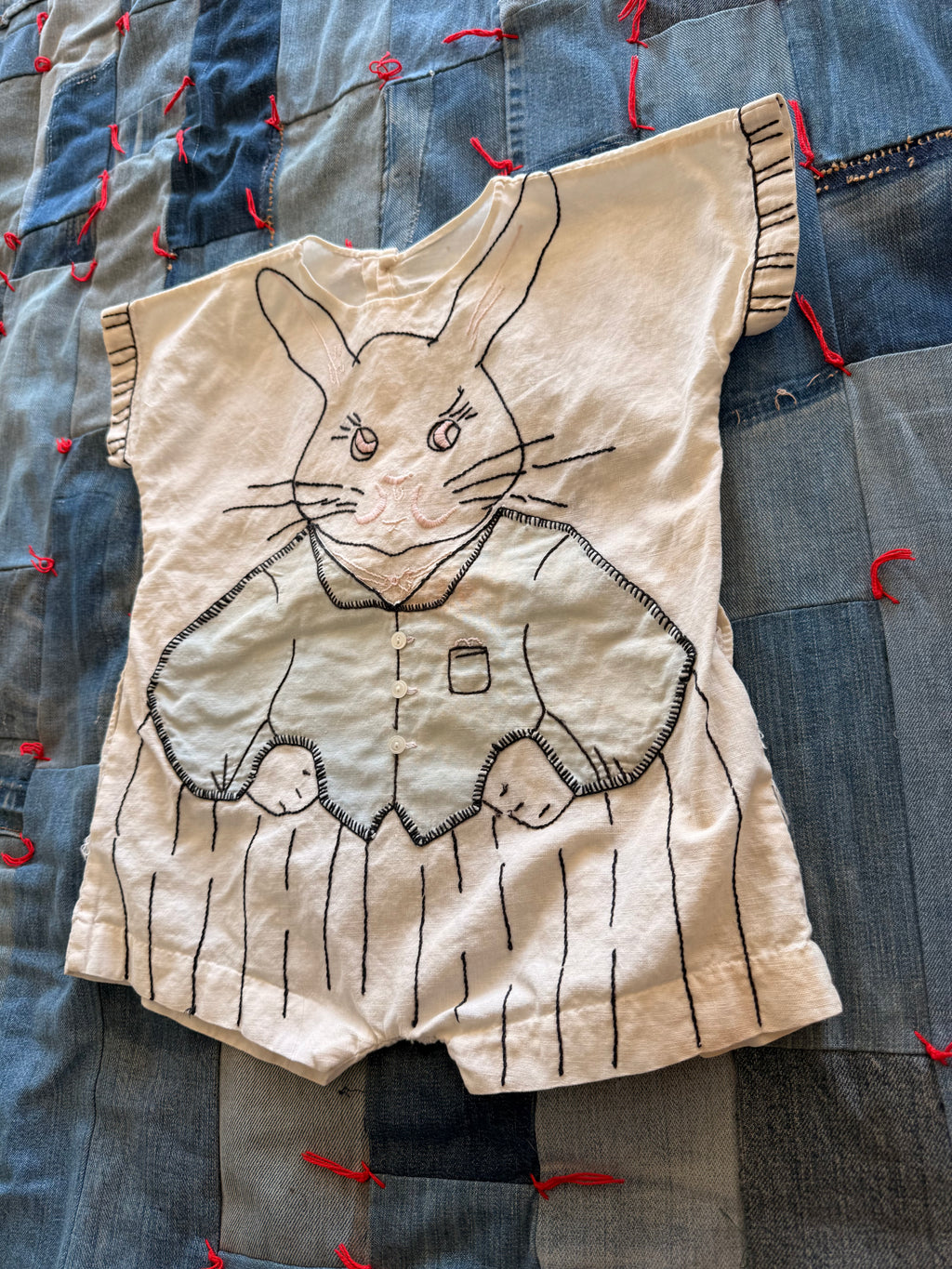 1920s embroidered easter bunny romper