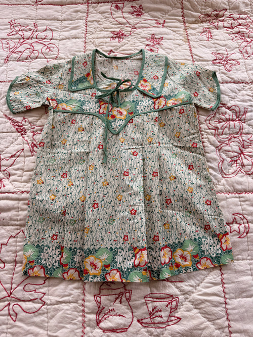 1930s green floral printed dress