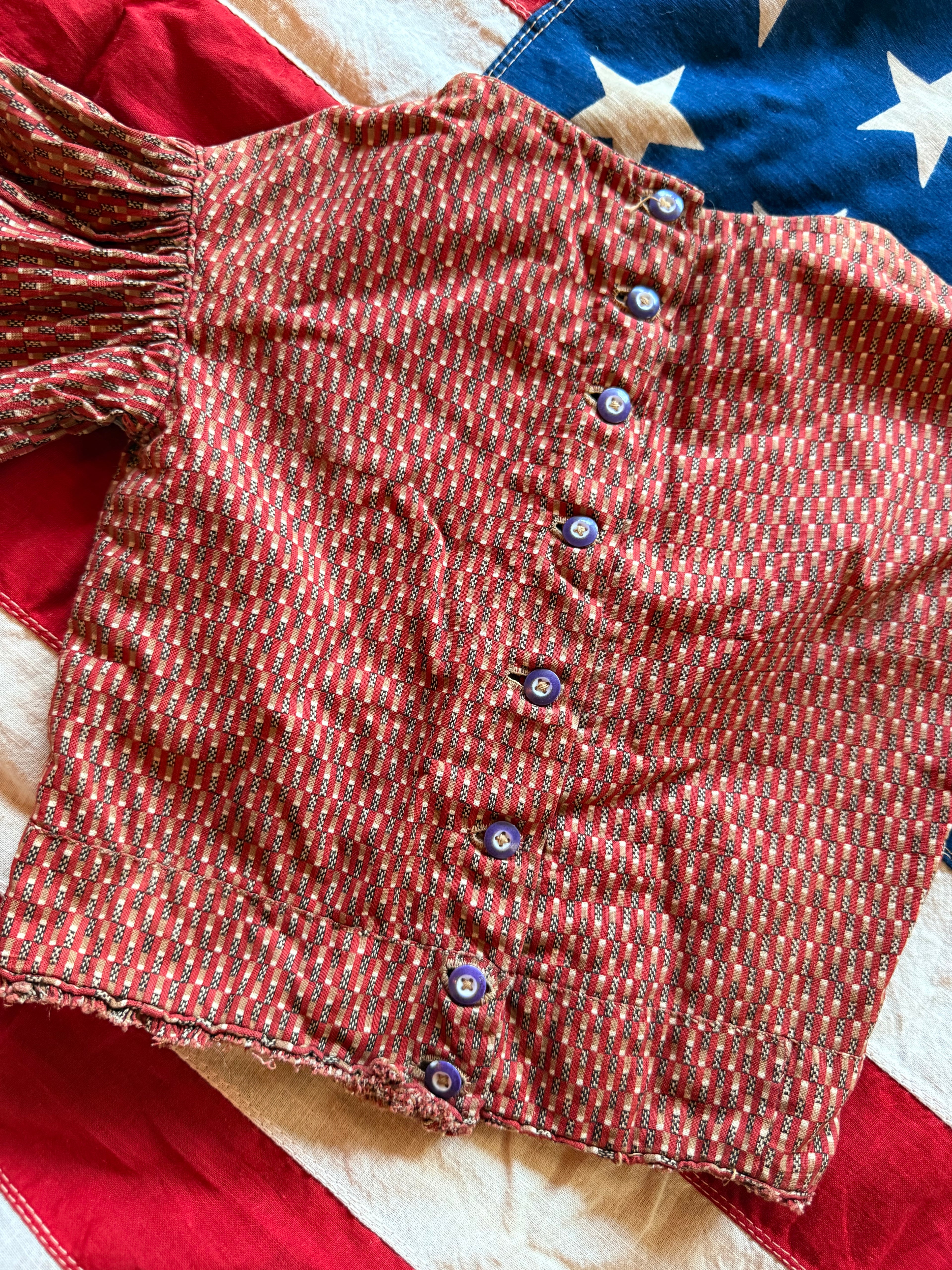 1900s rust colored printed bodice