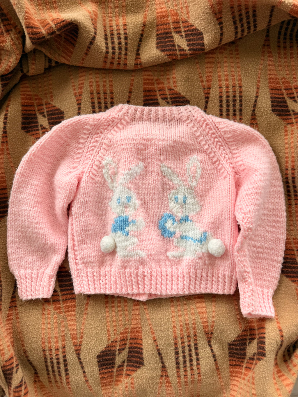 1970s pink wool double bunny cardigan