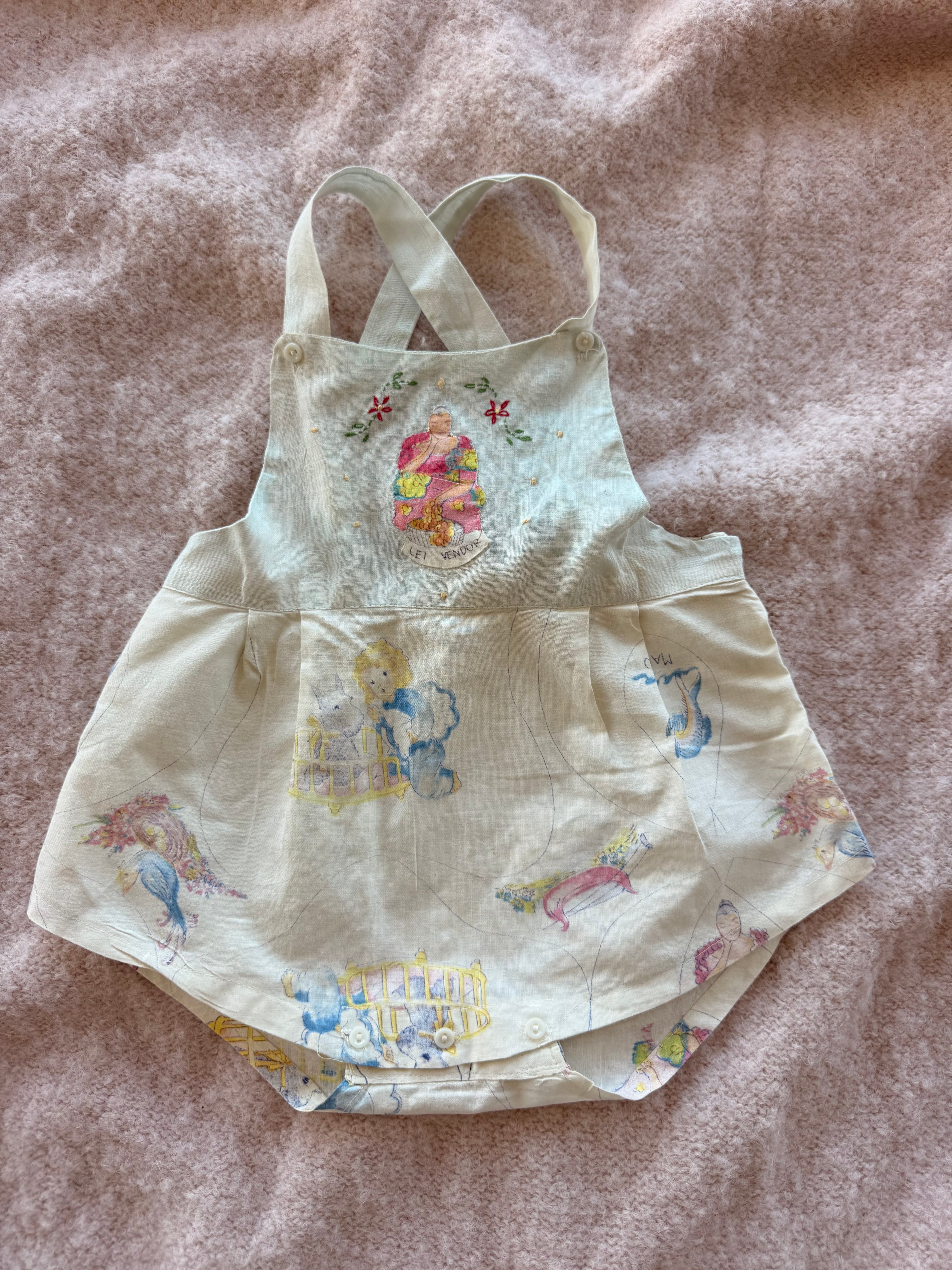 1950s hawaiian folk art romper