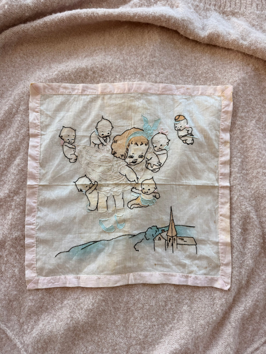1900s embroidered kewpie handkerchief
