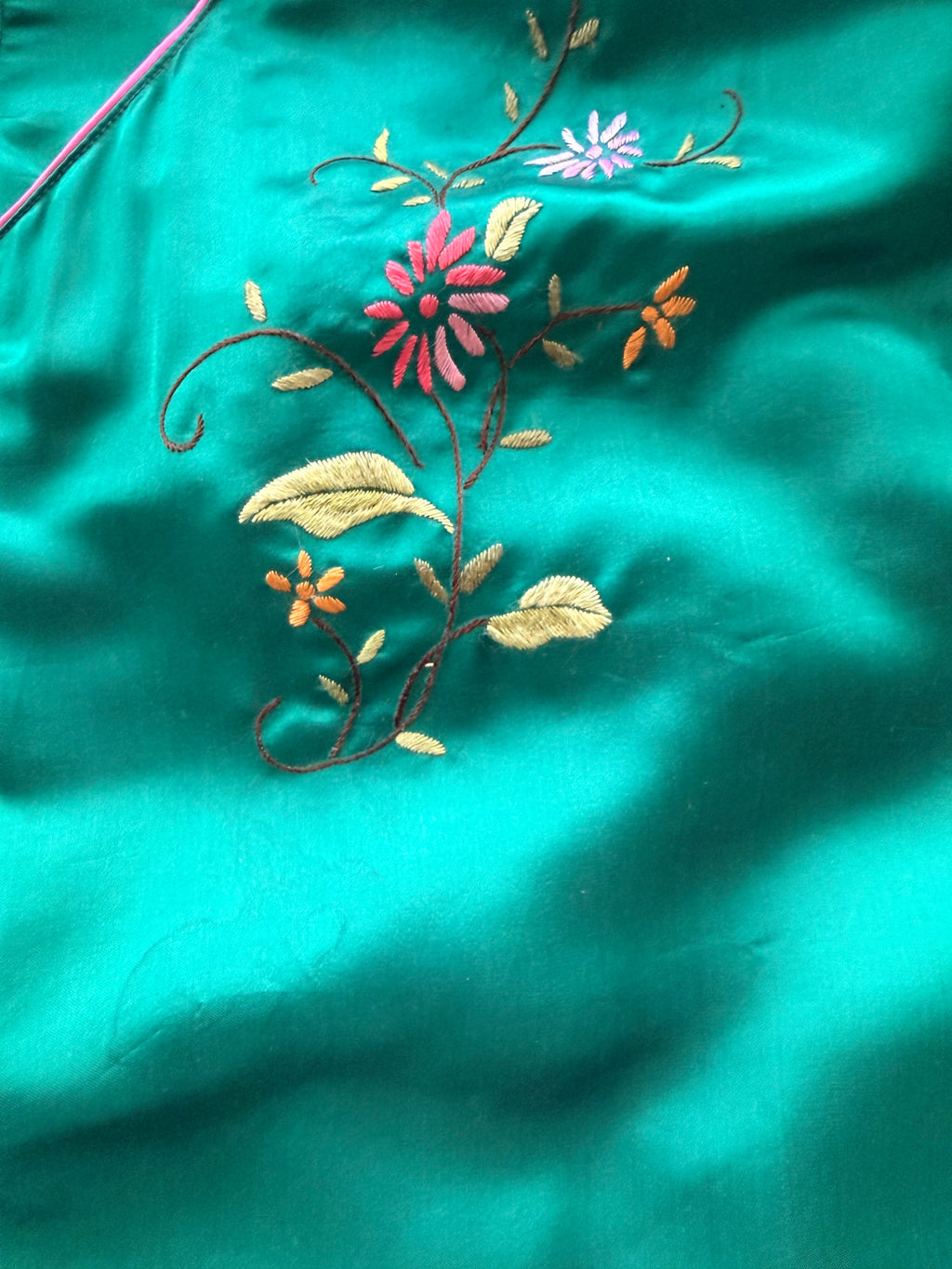 1990s chinese green satin embroidered dress