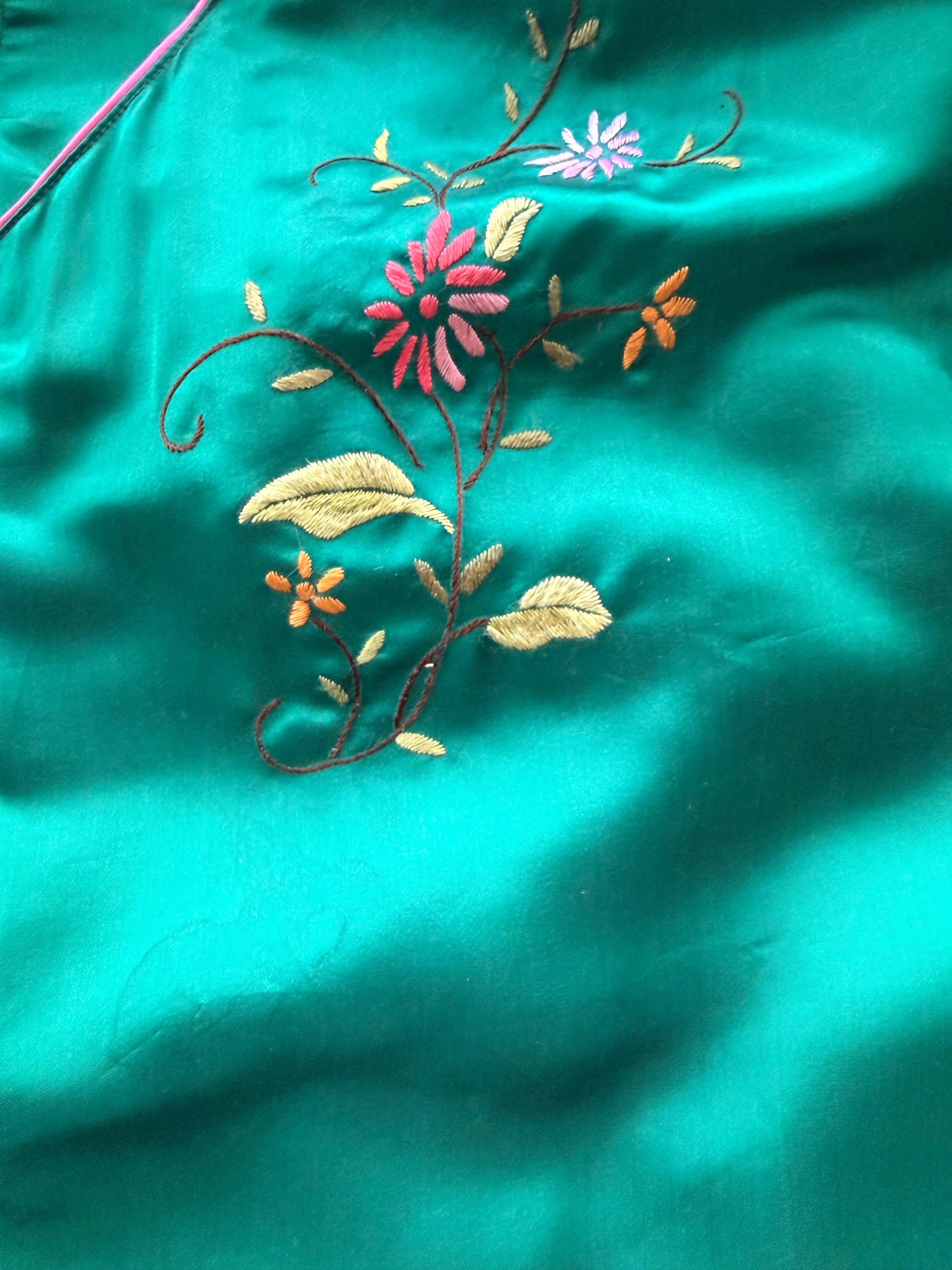 1990s chinese green satin embroidered dress