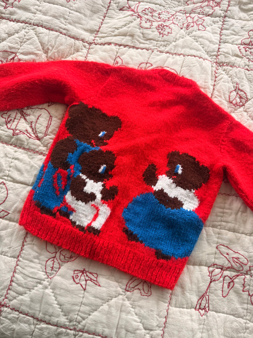 1960s three little bears hand knit sweater