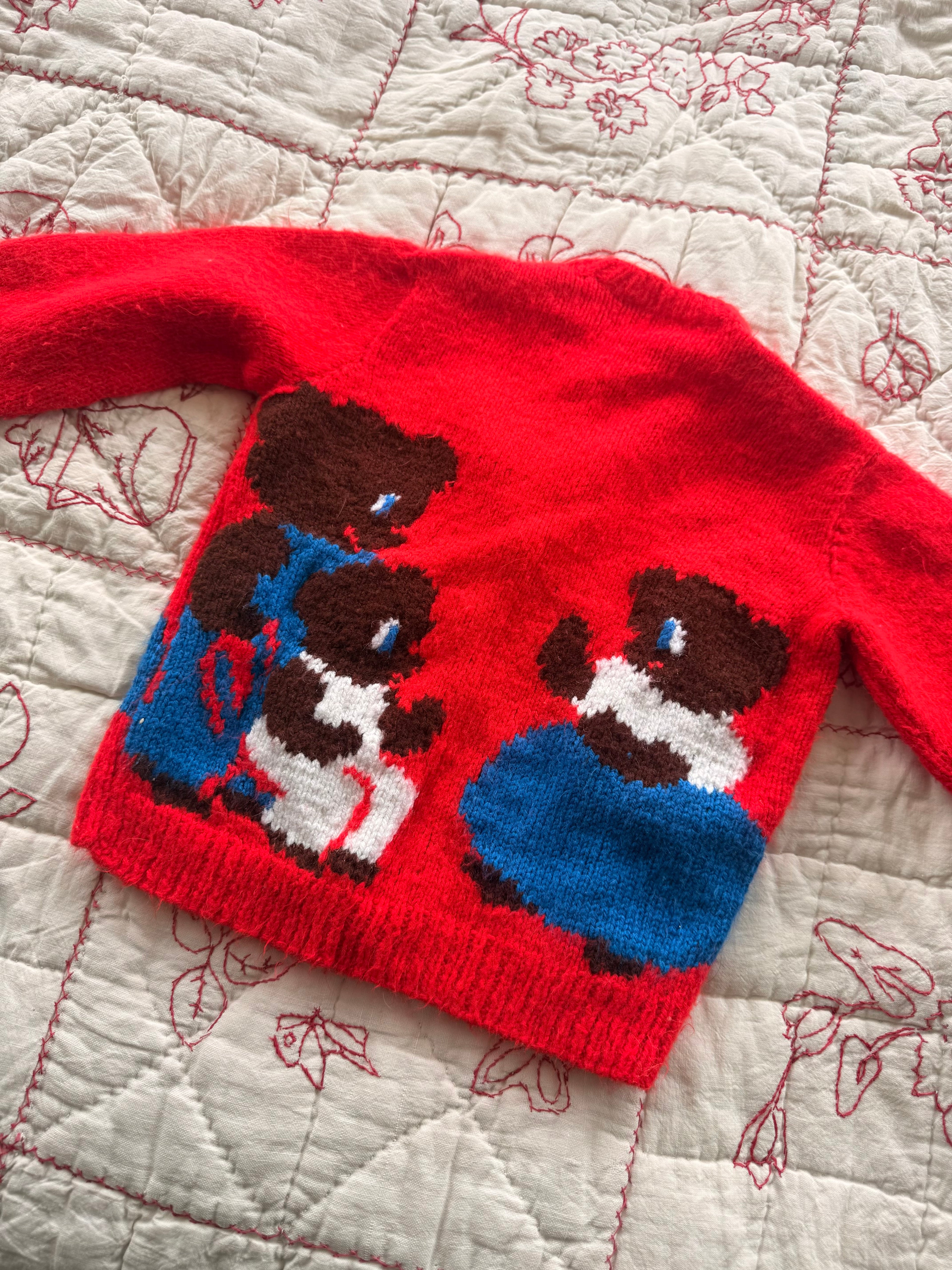 1960s three little bears hand knit sweater