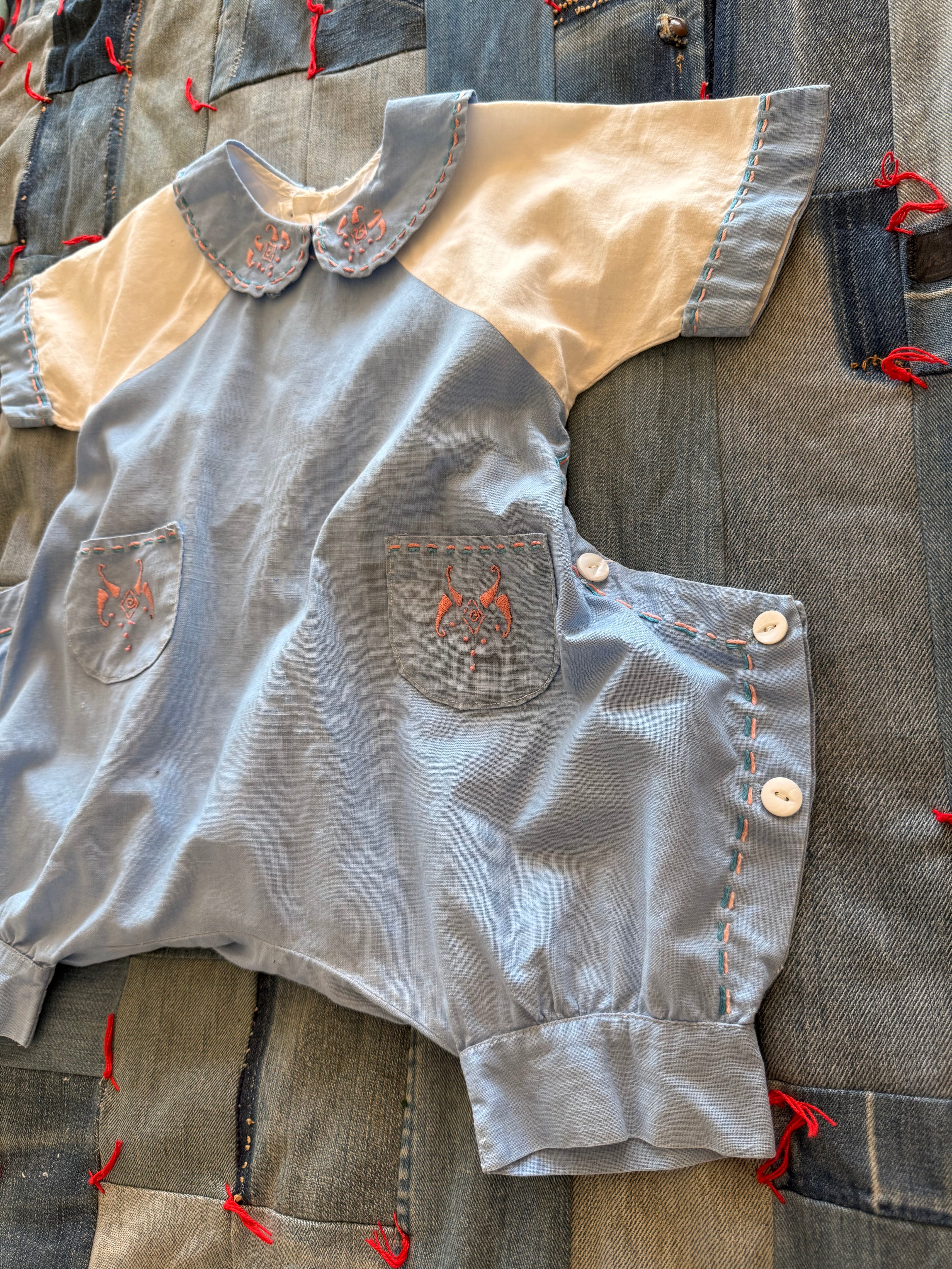 1920s pink & blue boxy romper