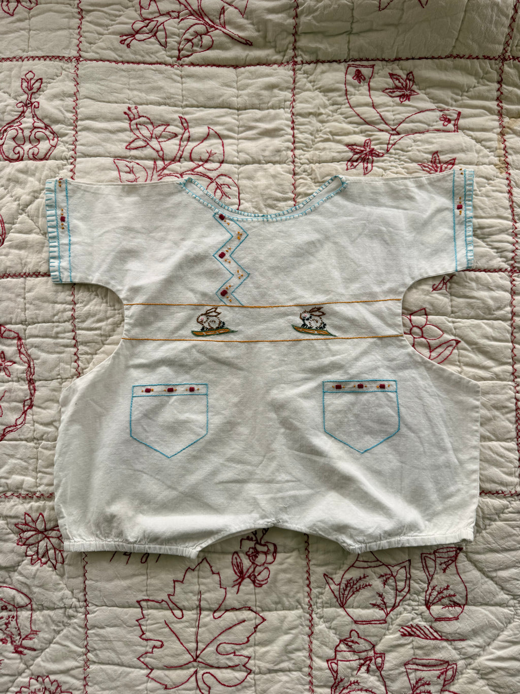 1920s embroidered brown bunny romper