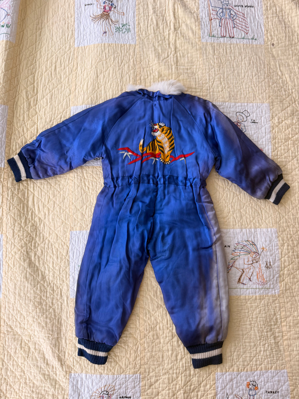 1940s japanese sukajan souvenir snowsuit, pluto & donald duck