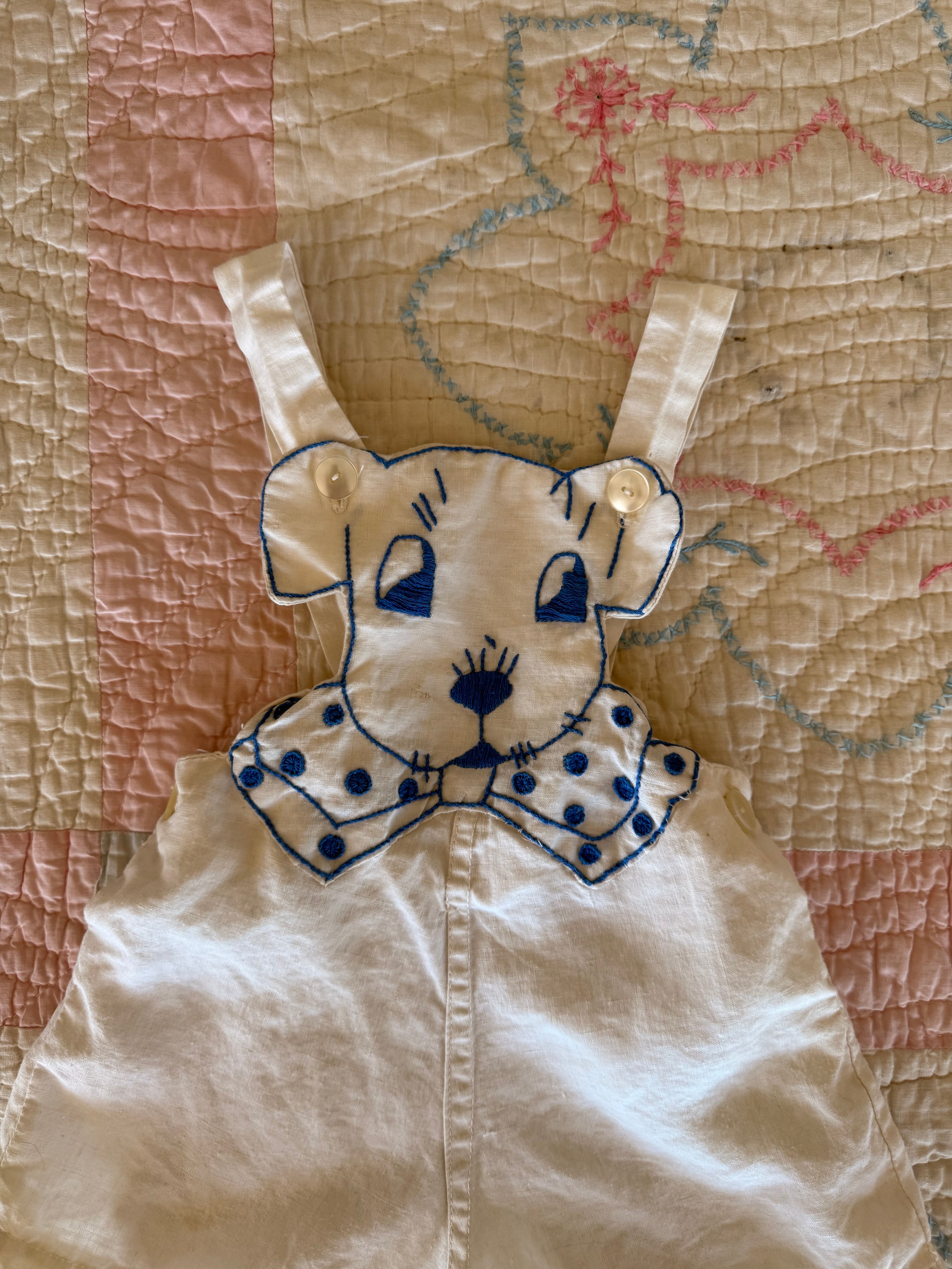 1960s puppy overalls, white